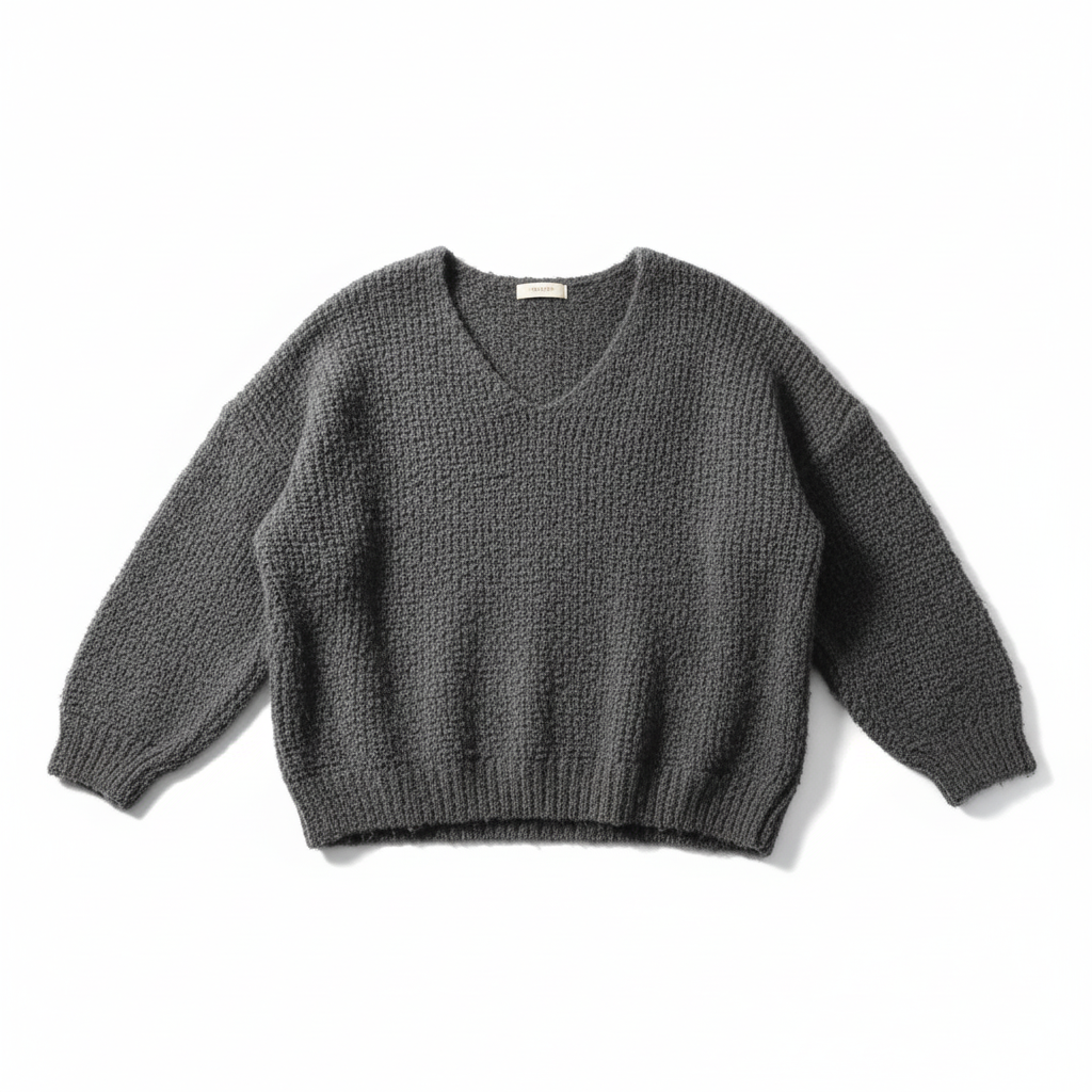 CAMISOLA COCO ITALIA CINZA DECOTE EM BICO LÃ LISO