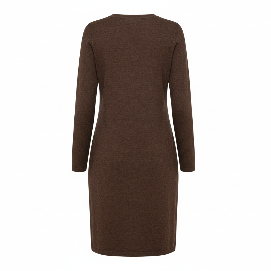 VESTIDO SINAIS VISIVEIS CASTANHO ESCURO CAFÉ MANGA CUMPRIDA APLICAÇÕES BOTÕES LATERAL