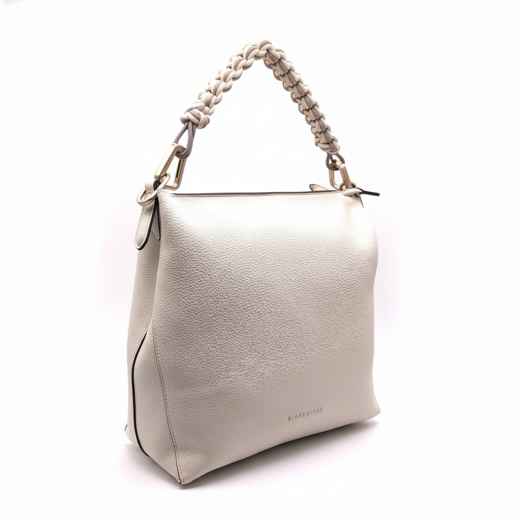 MALA HISPANITAS CREME ECO PELE ALÇA CORDÃO TRANÇADO LOGO BORDADO ALÇA AJUSTÁVEL