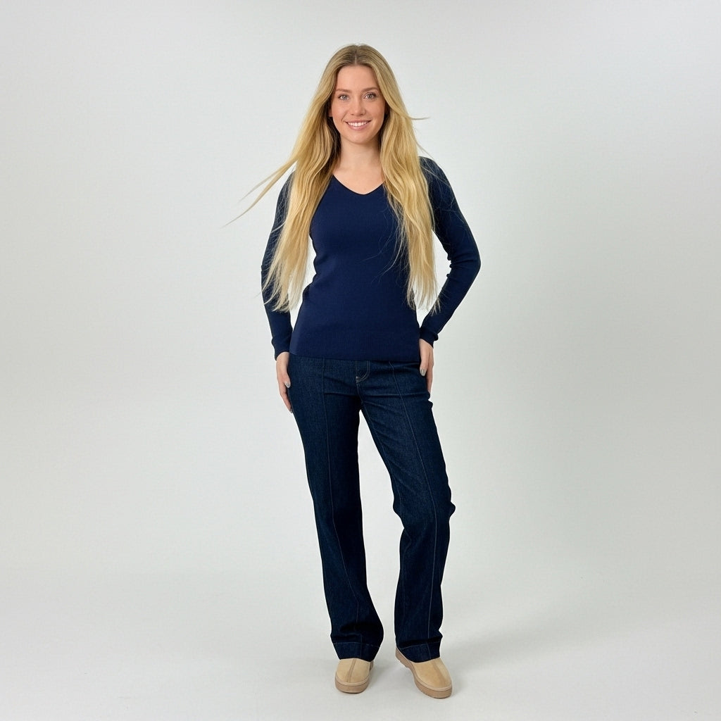CAMISOLA VINCEOTTO AZUL ESCURO DECOTE EM BICO MANGA CUMPRIDA