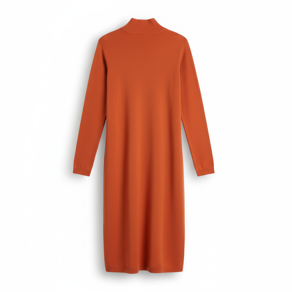 VESTIDO MAGLIFICIO ALFA LARANJA MANGA CUMPRIDA BOLSO FRONTAL CACHARREL GOLA ALTA