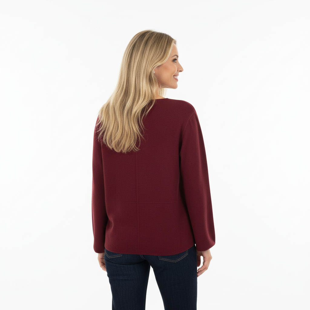 CAMISOLA VINCEOTTO BORDO DECOTE EM BICO MANGA CUMPRIDA BOLSO DUPLO FRONTAL