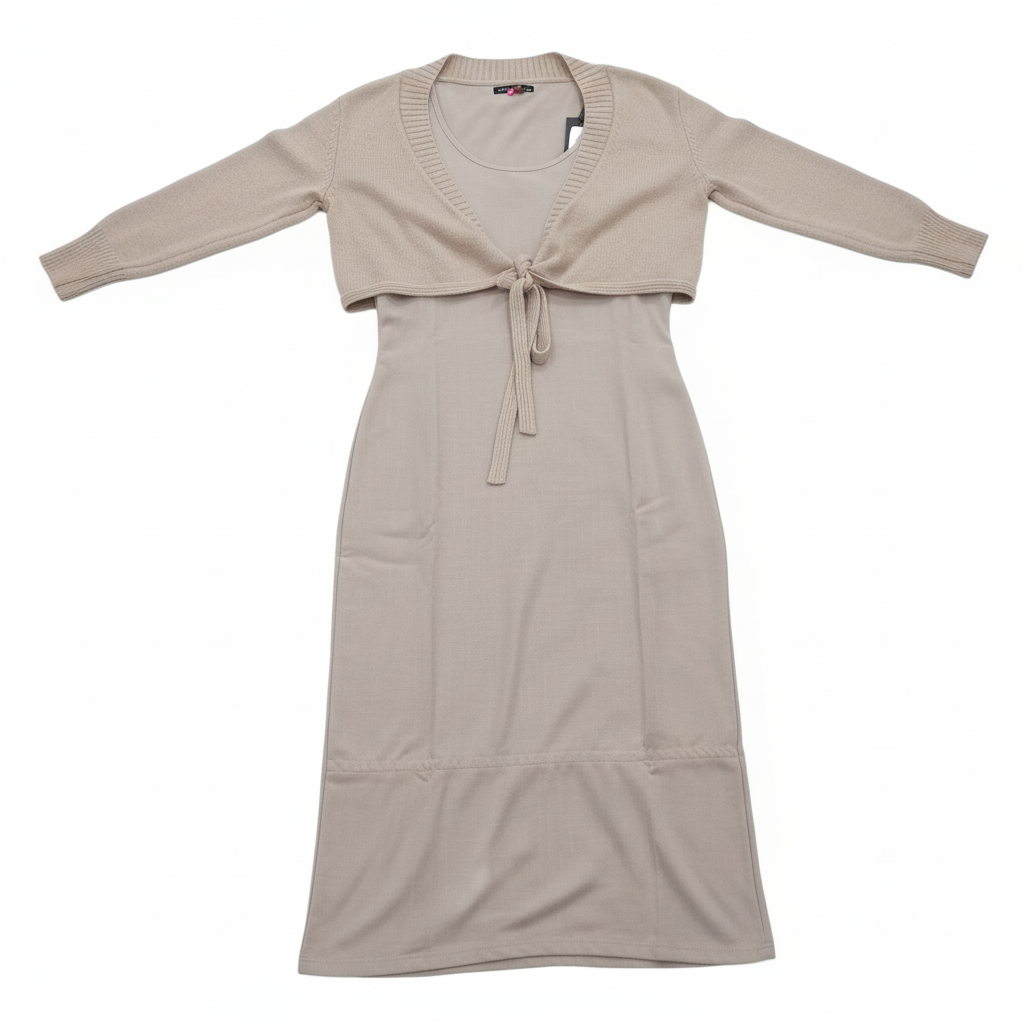 CONJUNTO LOIS & PEPE BEGE VESTIDO TOP CASAQUINHO AMARRAÇÃO FRONTAL