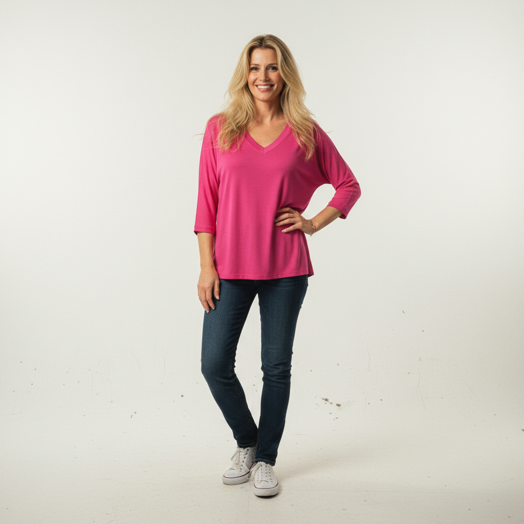 CAMISOLA MADE IN ITALY ROSA PINK SETIN DECOTE EM BICO BRILHO