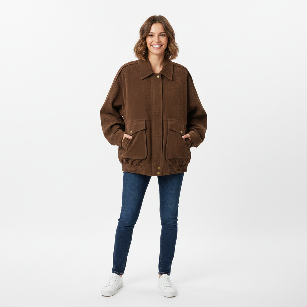 JAQUETA DE ROYAL CASTANHO ZIPER BOLSOS DETALHES EM DOURADOS