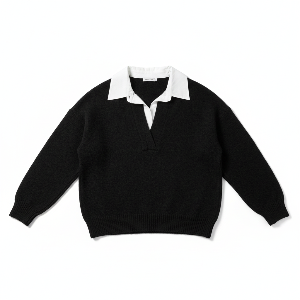 CAMISOLA CAMISA JS MILLENIUM BRANCO PRETO GOLA CAMISA FAKE BOTÕES MANGA CUMPRIDA