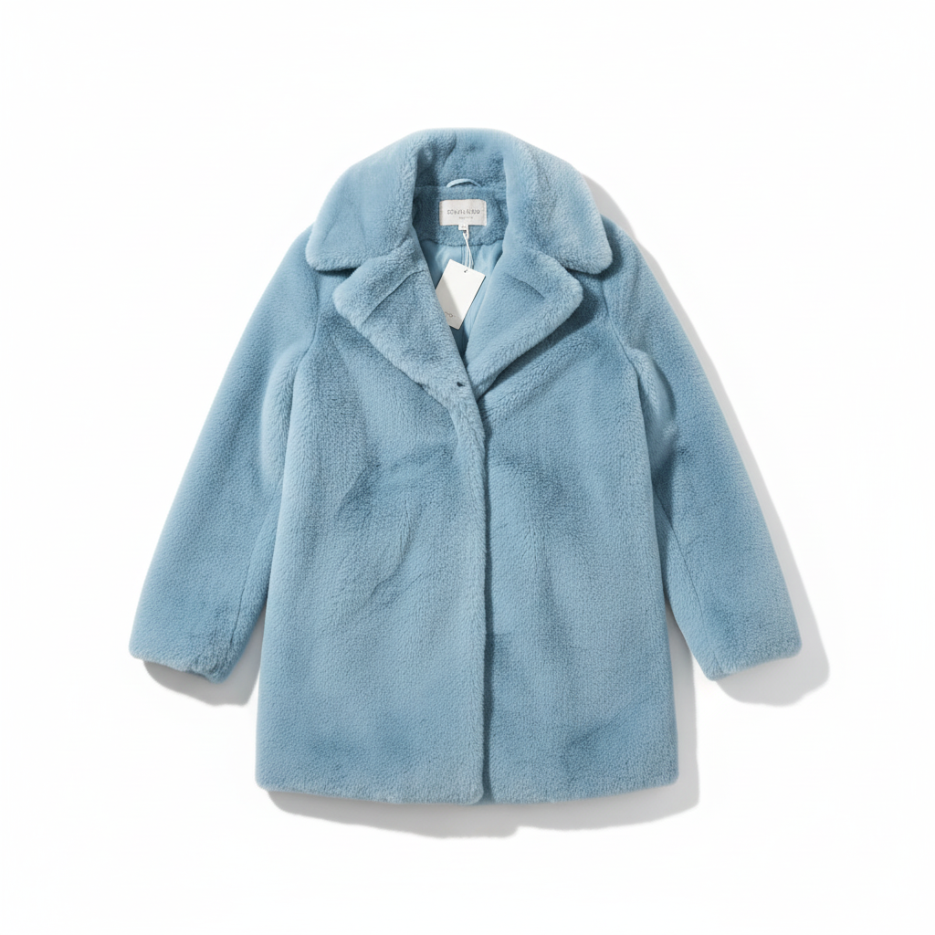 CASACO PELUCHE TEDDY MÉDIO AZUL VELUDO PELOS BOTÕES DE PRESSÃO BOLSOS