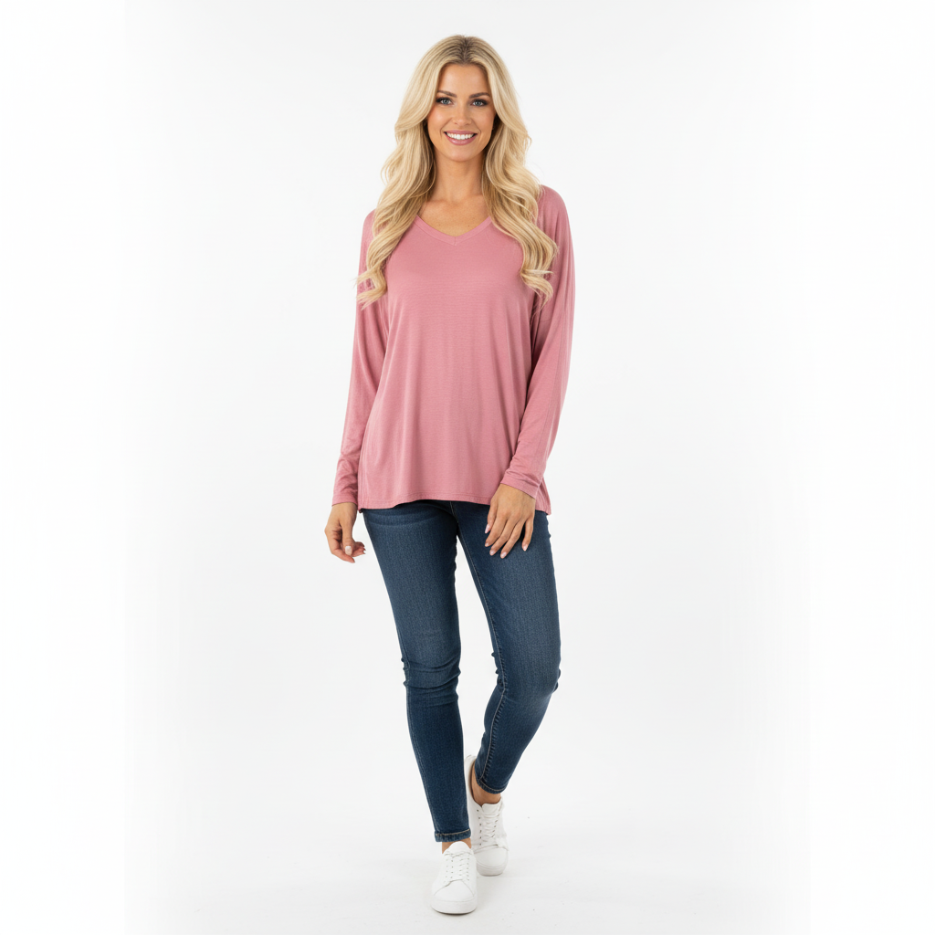 CAMISOLA MADE IN ITALY ROSA SETIN DECOTE EM BICO BRILHO