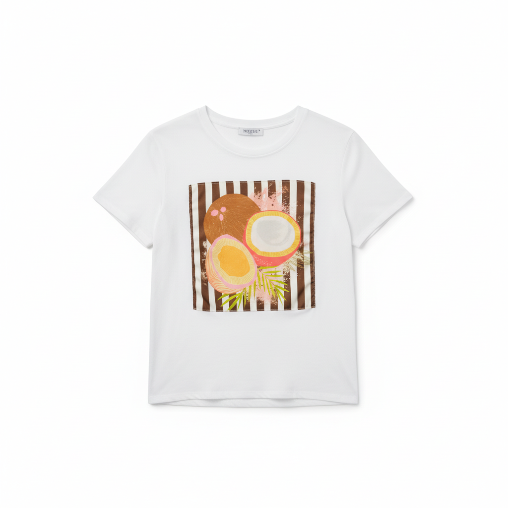 CAMISOLA MECCHÙ BRANCO PADRÃO ESTAMPA TROPICAL FRUTA COCO