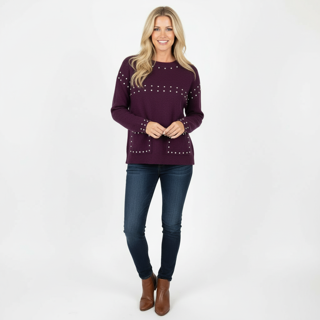 CAMISOLA AZARA BORDO DECOTE CANOA MANGA CUMPRIDA TAXAS BOLAS BOLSO FRONTAL