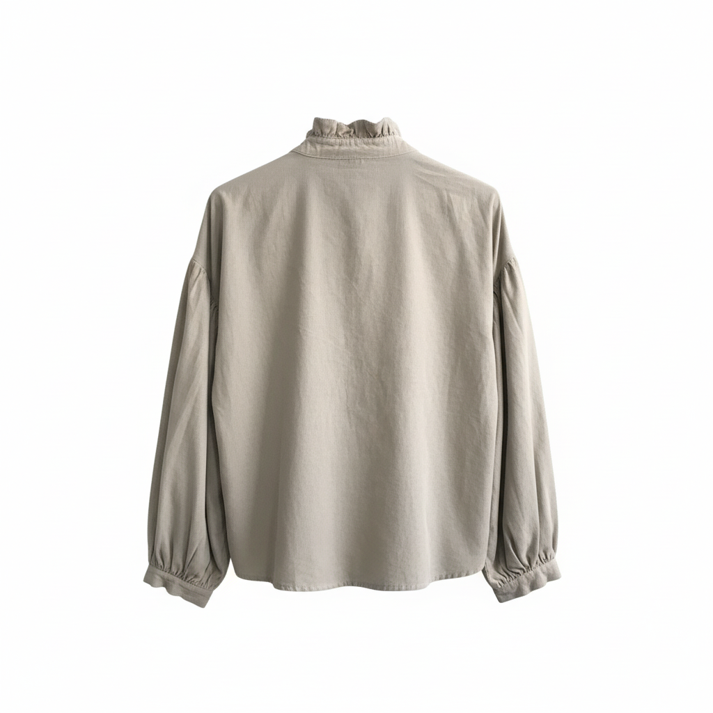 CAMISA CAMILLE FRANCE CINZA GOLA DRAPEADO MANGA CUMPRIDA BOTÕES DETALHE DRAPEADO