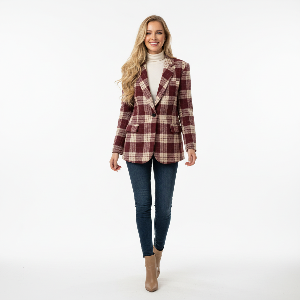 CASACO LUMINA BORDO BRANCO XADREZ BOLSO EMBUTIDO BLAZER