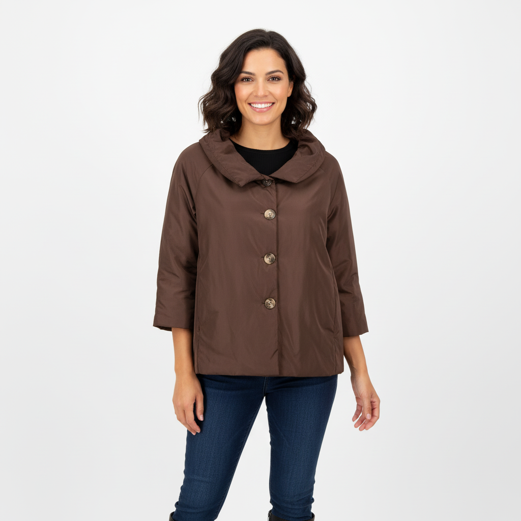 CASACO CASTANHO ESCURO BOTÕES CASTANHO E BRANCO