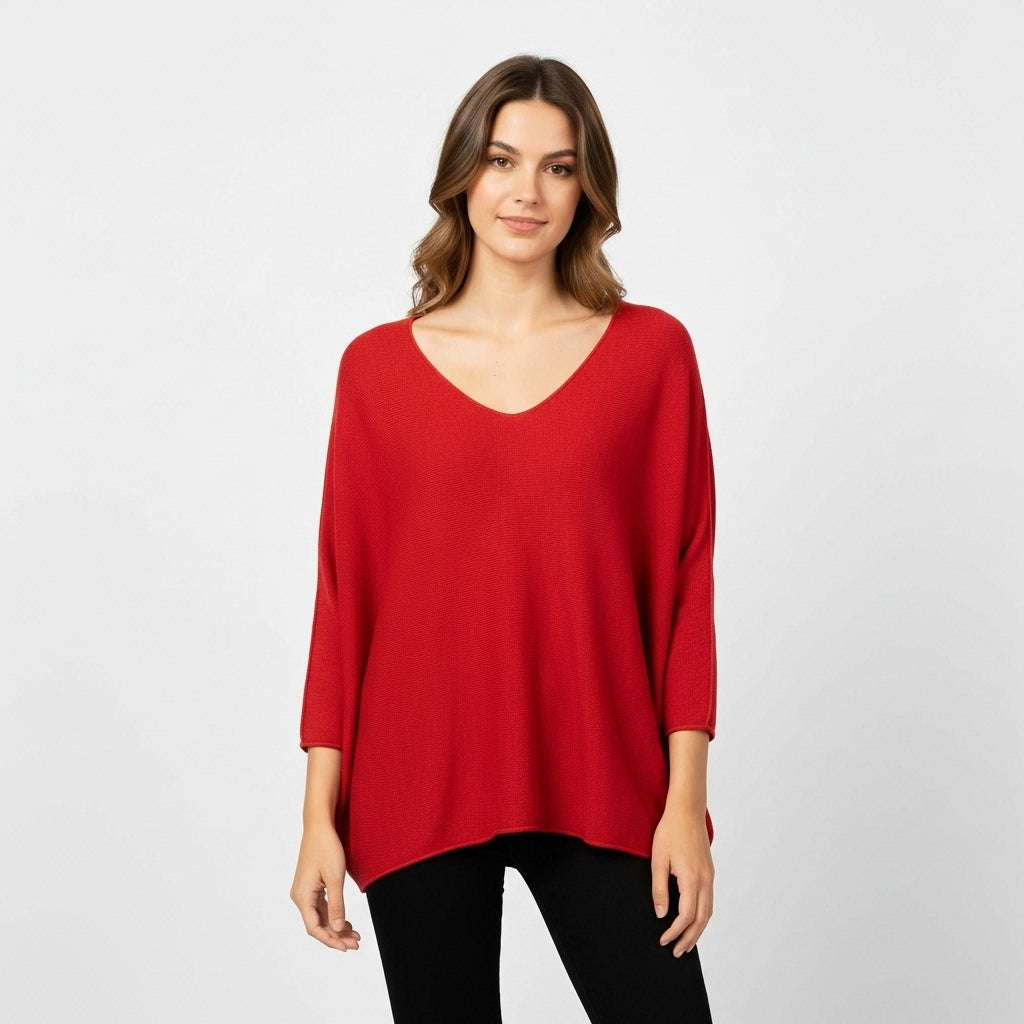 CAMISOLA MADE WITH LOVE VERMELHO DECOTE EM BICO CAMISA DE MANGA CUMPRIDA