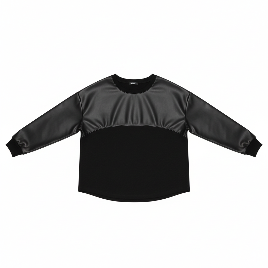 CAMISOLA AMY PRETO CAMURÇA ECO PELE BUSTO MANGA CUMPRIDA