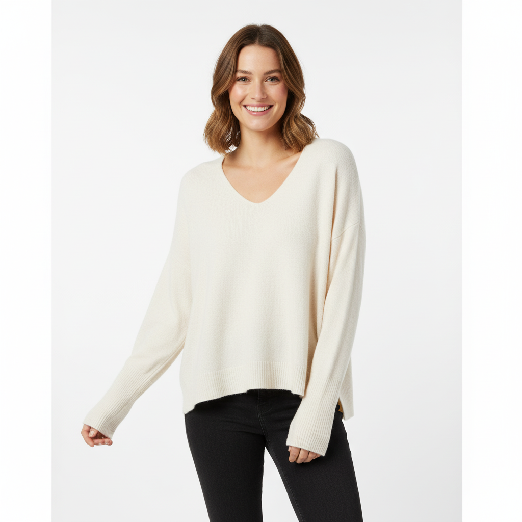 CAMISOLA JEAN LOUIS FRANCOISE CREME DECOTE EM BICO LÃ LISO
