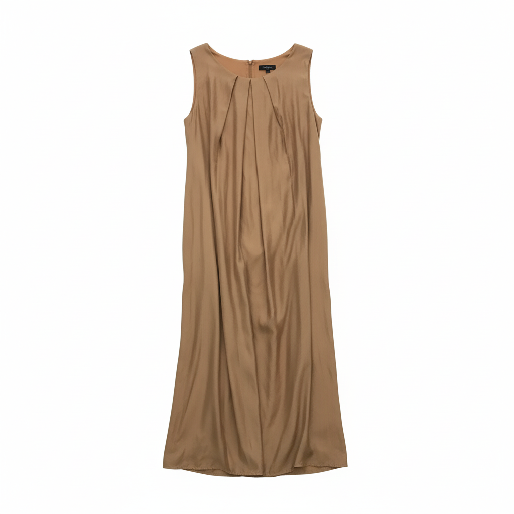 VESTIDO CAMILLE FRANCE CASTANHO COBRE FESTA SETIN PREGAS BUSTO REGATA