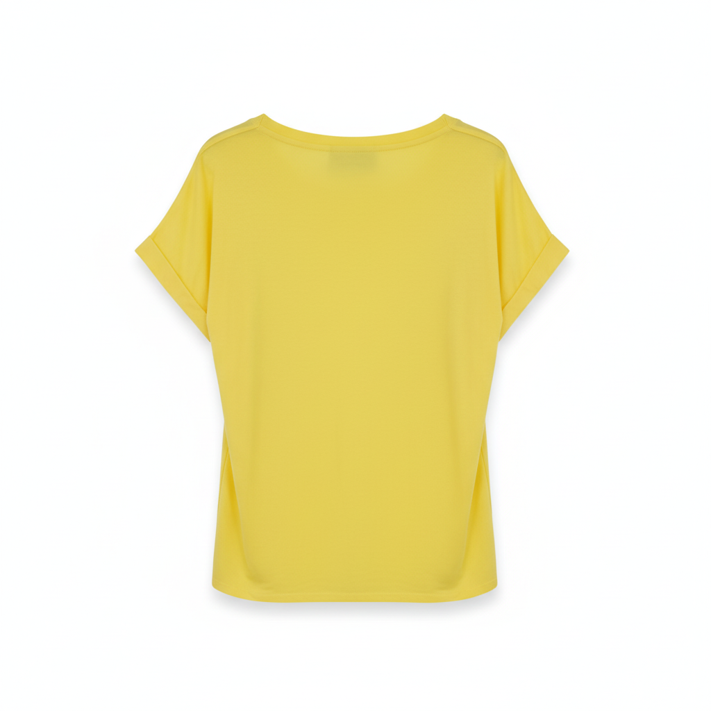CAMISOLA APRIL VINTAGE AMARELO BRILHO ESTAMPA UN P' TIT APÉRO CORAÇÃO MANGA CURTA DECOTE EM BICO