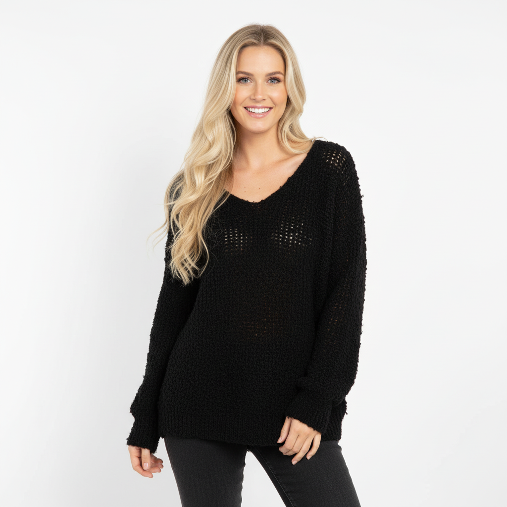 CAMISOLA COCO ITALIA PRETO DECOTE EM BICO LÃ LISO