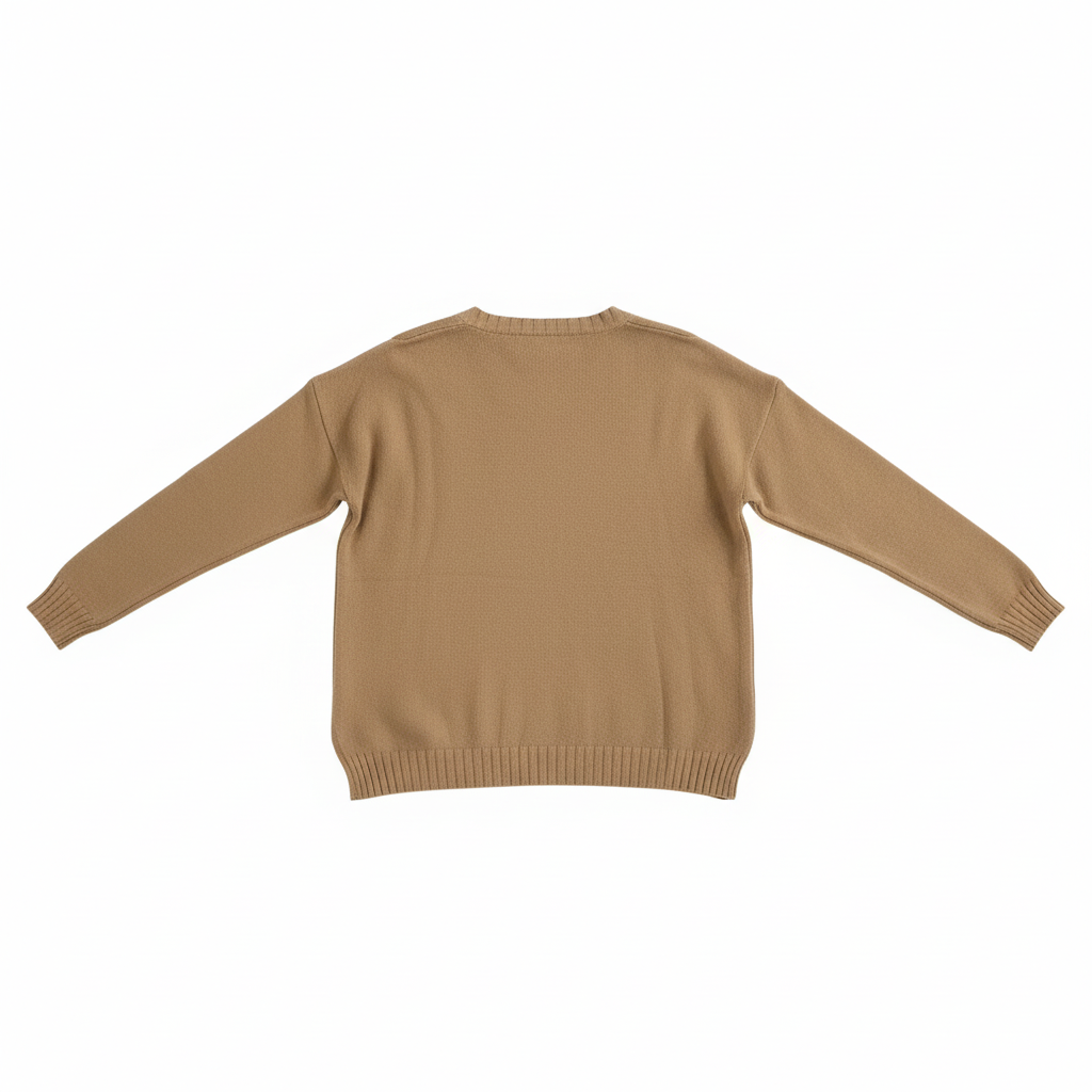 CAMISOLA 6° SHOP CASTANHO CLARO DECOTE EM BICO MANGA CUMPRIDA CANELADA FENDA LATERAL