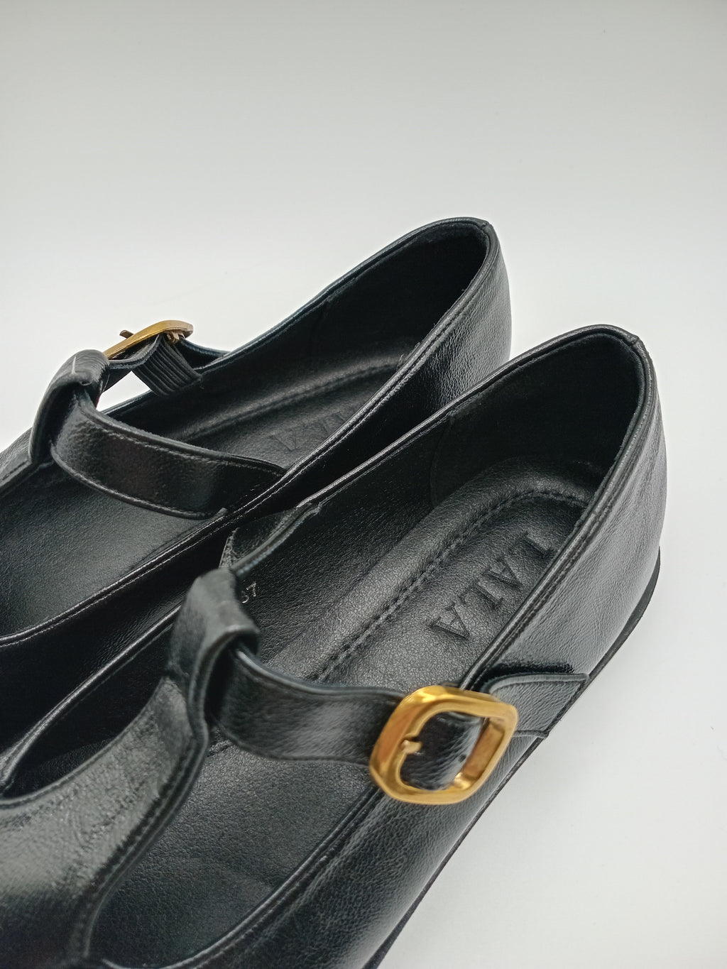 Sabrina Sapato Lala Boneca Mary Jane de Couro Preto; Sapato de Salto Baixo e Confortável com Fivela para Senhora; Clássico Casual Vintage
