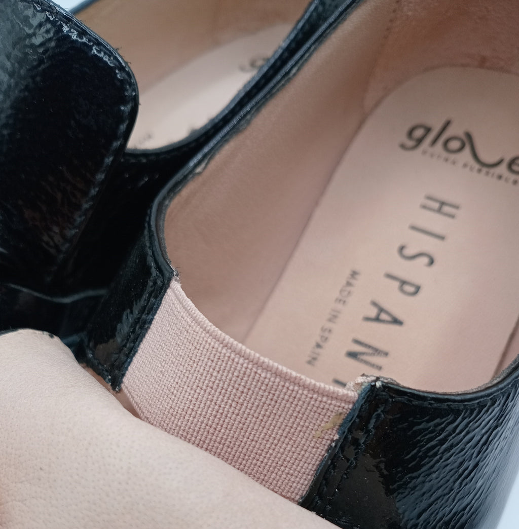 MOCASSIM SALTO HISPANITAS PRETO COURO TIRA CORRENTE BICO REDONDO