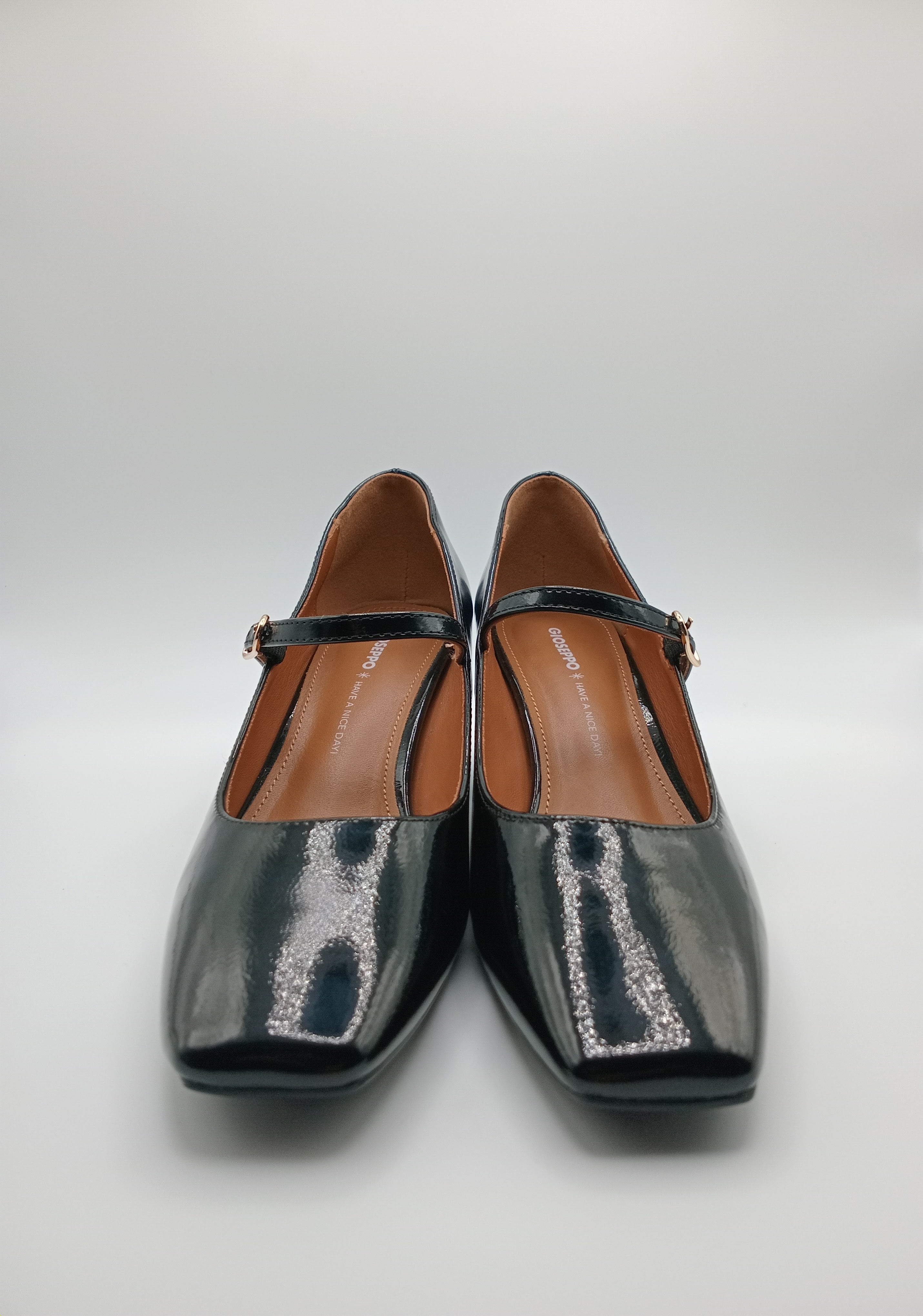 SALTO MARY JANE GIOSEPPO PRETO COURO LISO BICO QUADRADO