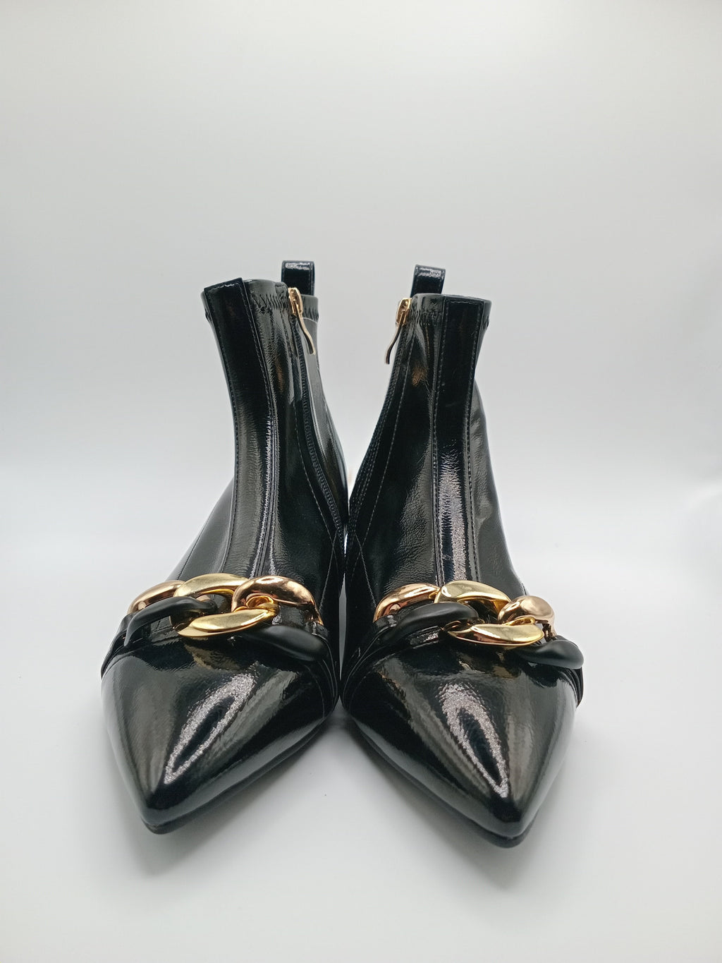 BOTA TEXANA ROCKAWAY PRETO ECO PELE TIRA CORRENTE DOURADO ZIPER BOTIM