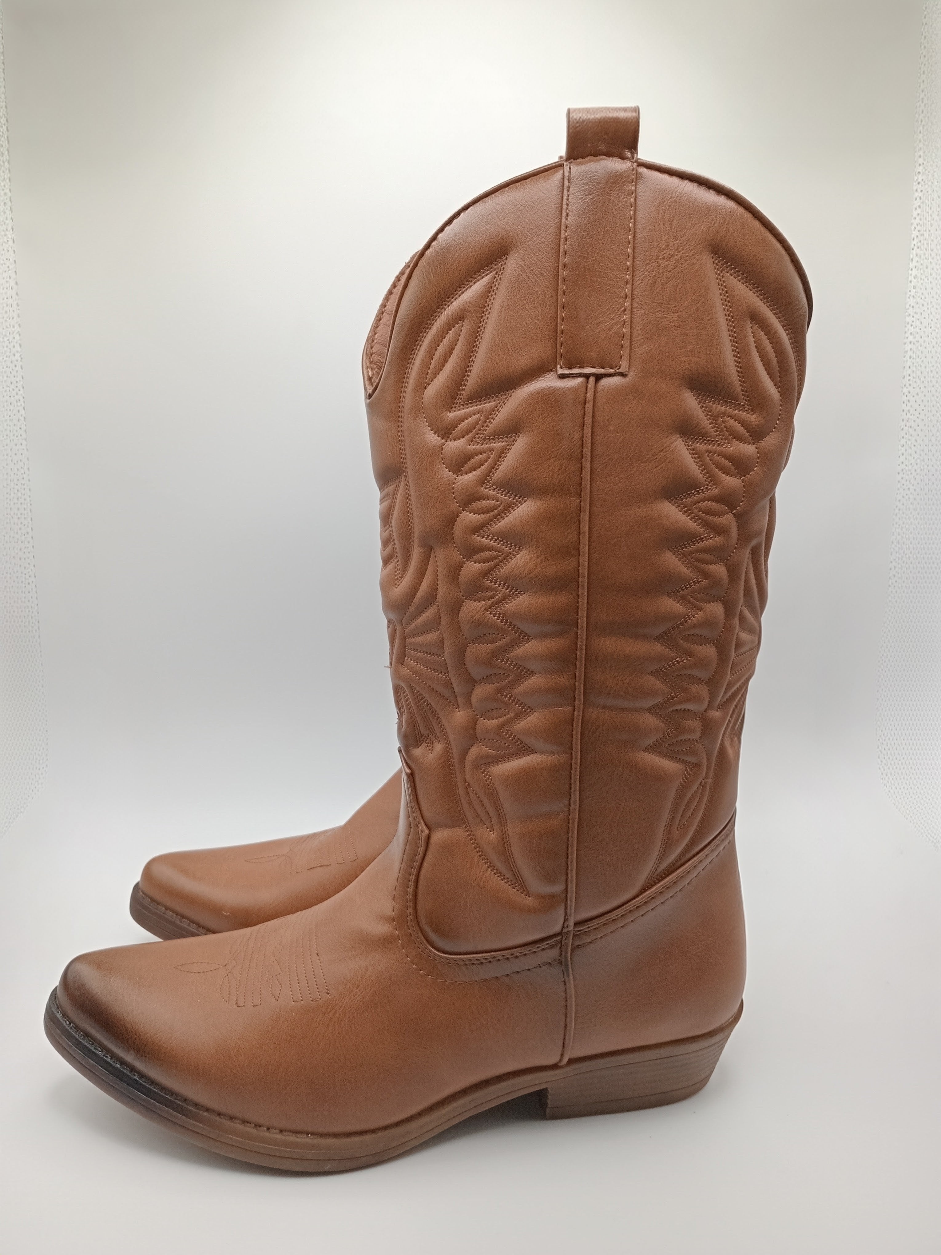 BOTA COWGIRL IDEAL SHOES CUOIO CASTANHO ECO PELE BORDADO BICUDO