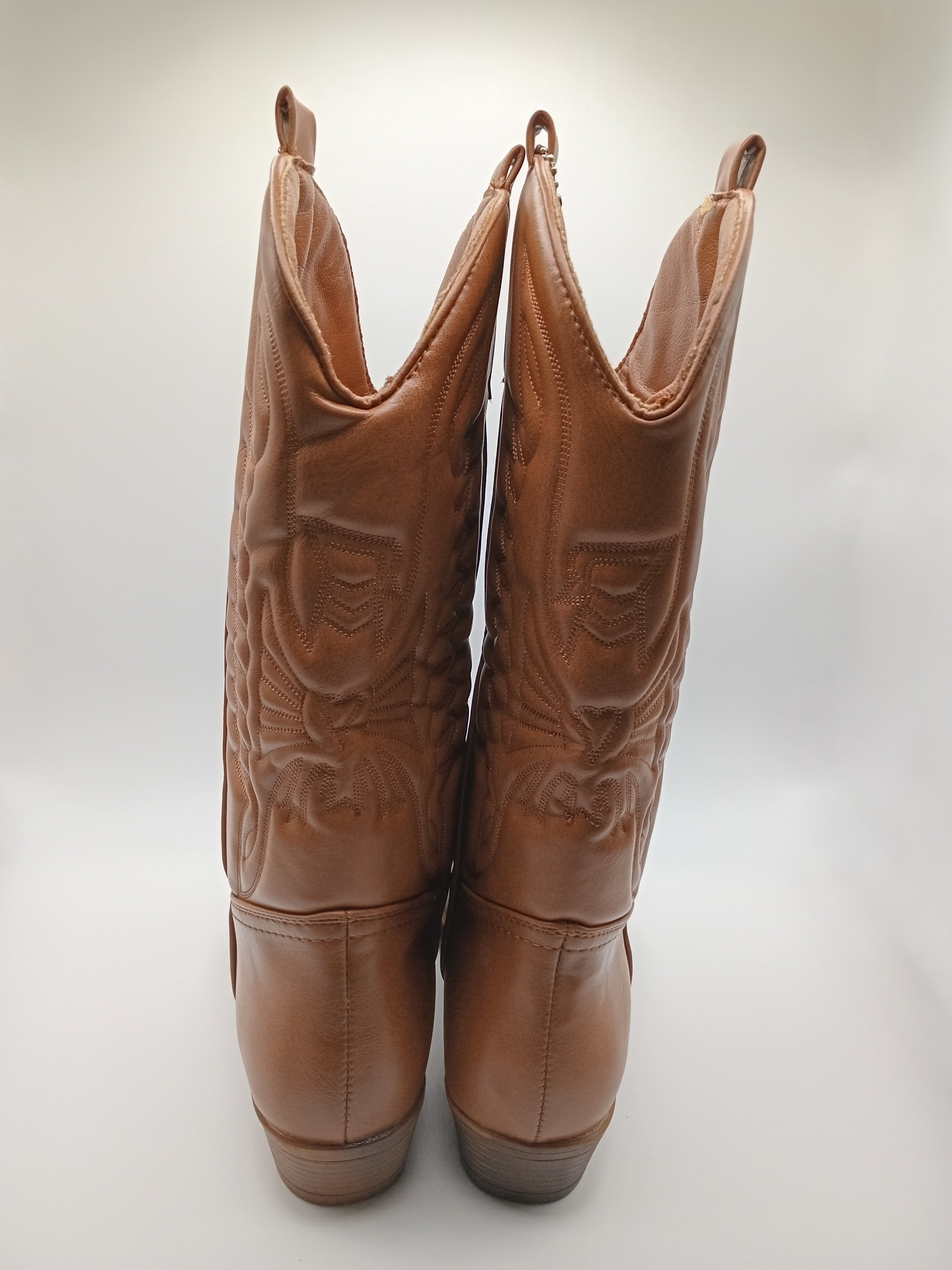 BOTA COWGIRL IDEAL SHOES CUOIO CASTANHO ECO PELE BORDADO BICUDO