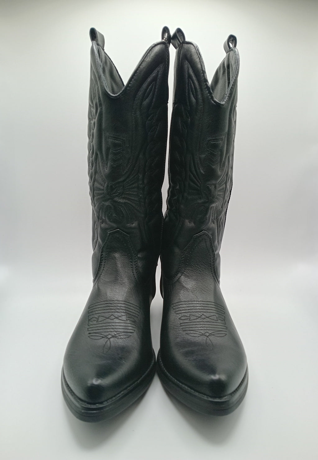 BOTA COWGIRL IDEAL SHOES NERO PRETO ECO PELE BORDADO BICUDO