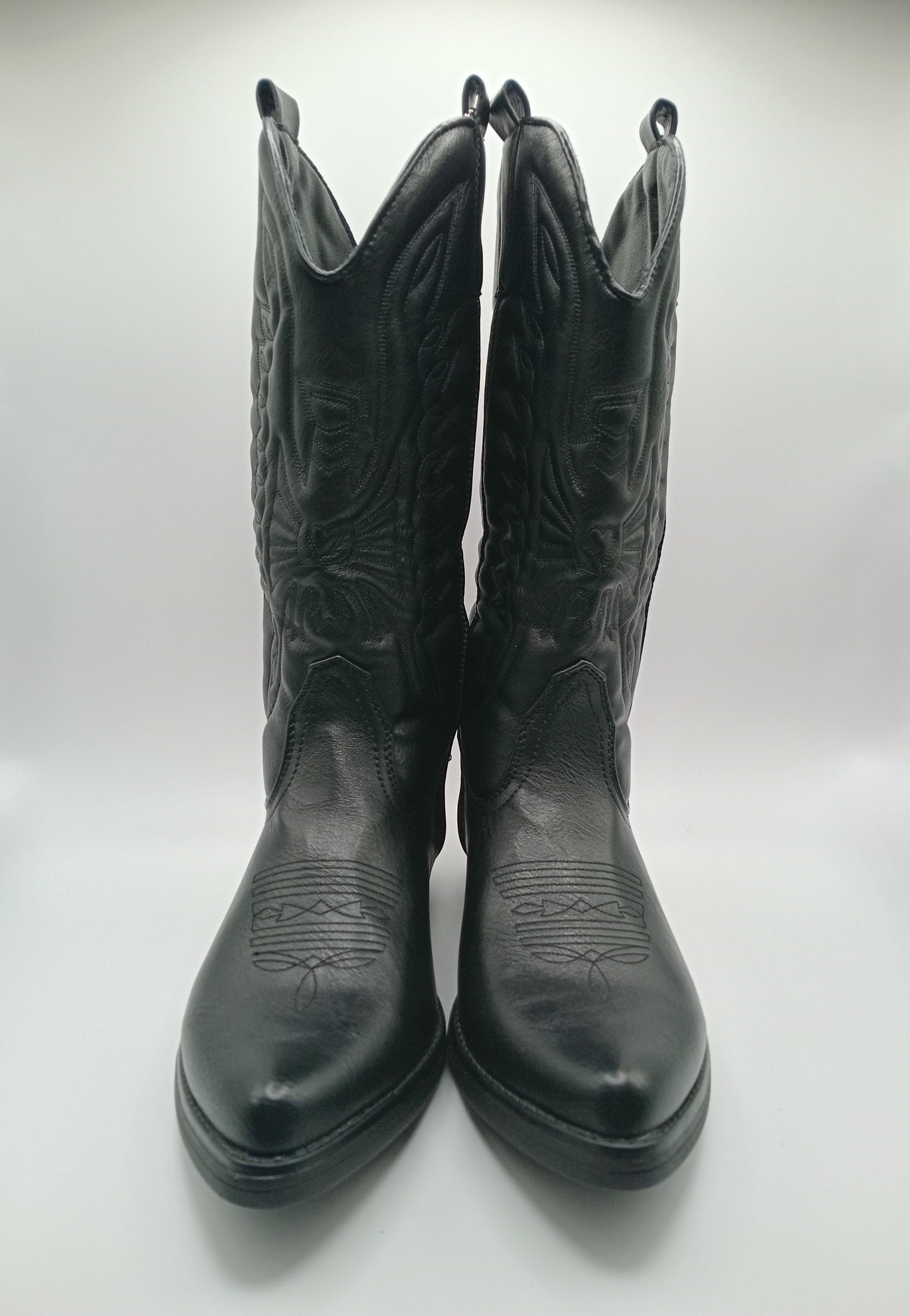 BOTA COWGIRL IDEAL SHOES NERO PRETO ECO PELE BORDADO BICUDO