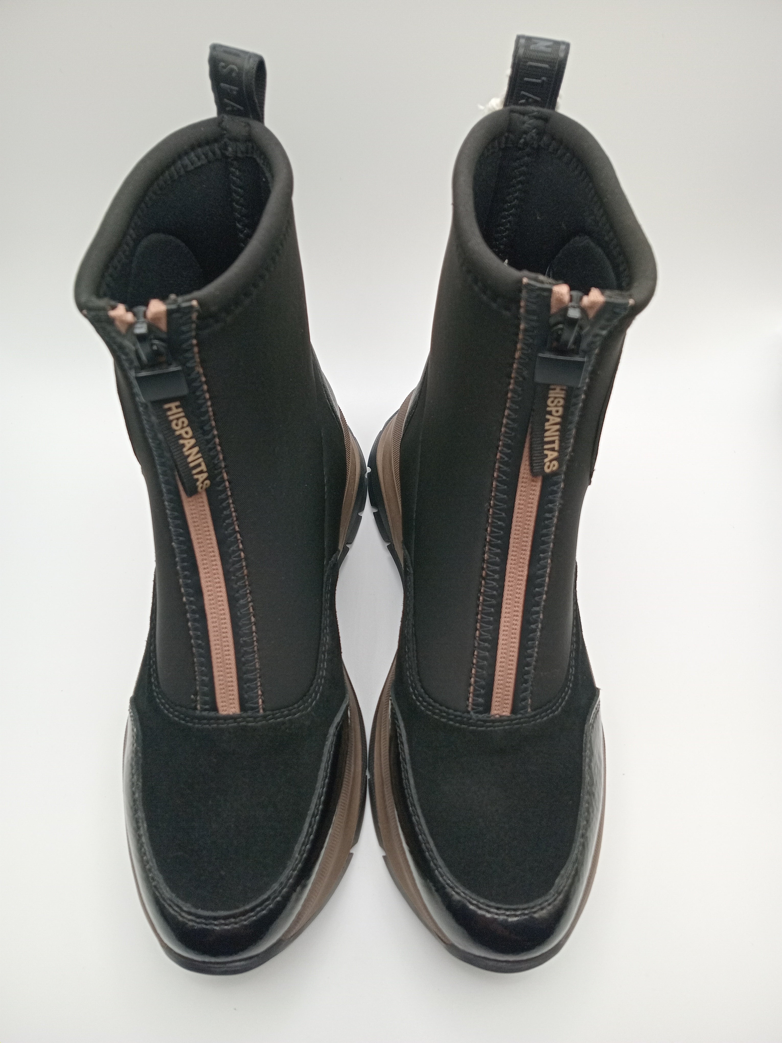 BOTA TÊNIS HISPANITAS PRETO ZIPER FRENTE LOGO ALTO RELEVO 3D