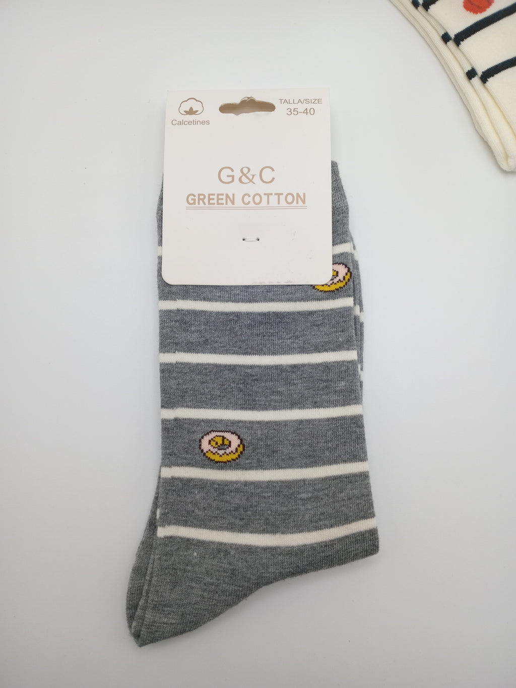 MEIA KIT 3 PARES G&C GREEN COTTON LISTRADAS CINZA DONUTS BRANCA ABÓBORA PRETA QUEIJO