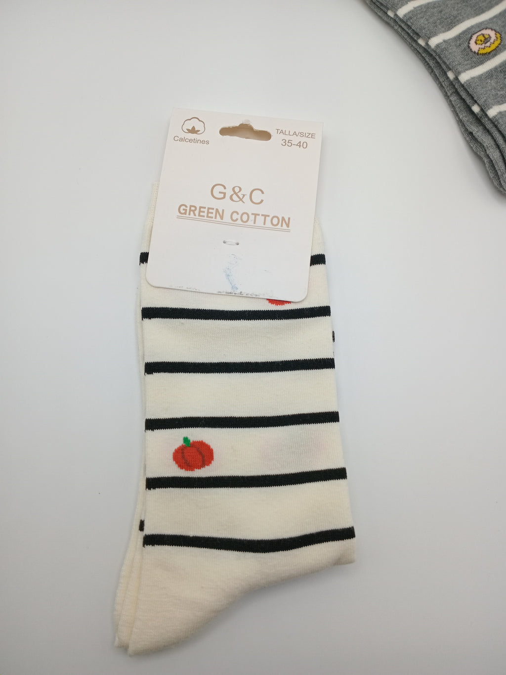 MEIA KIT 3 PARES G&C GREEN COTTON LISTRADAS CINZA DONUTS BRANCA ABÓBORA PRETA QUEIJO