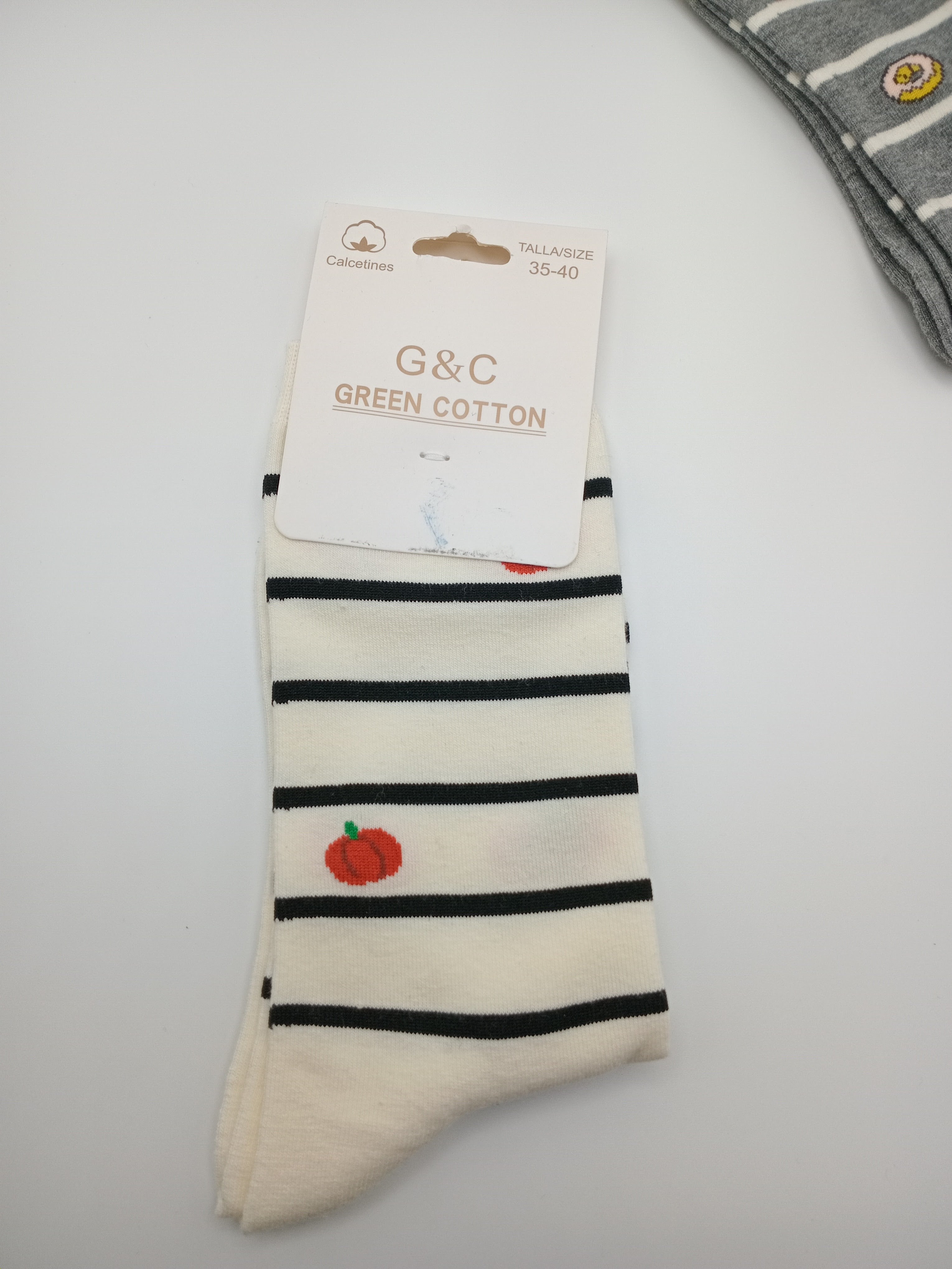 MEIA KIT 3 PARES G&C GREEN COTTON LISTRADAS CINZA DONUTS BRANCA ABÓBORA PRETA QUEIJO