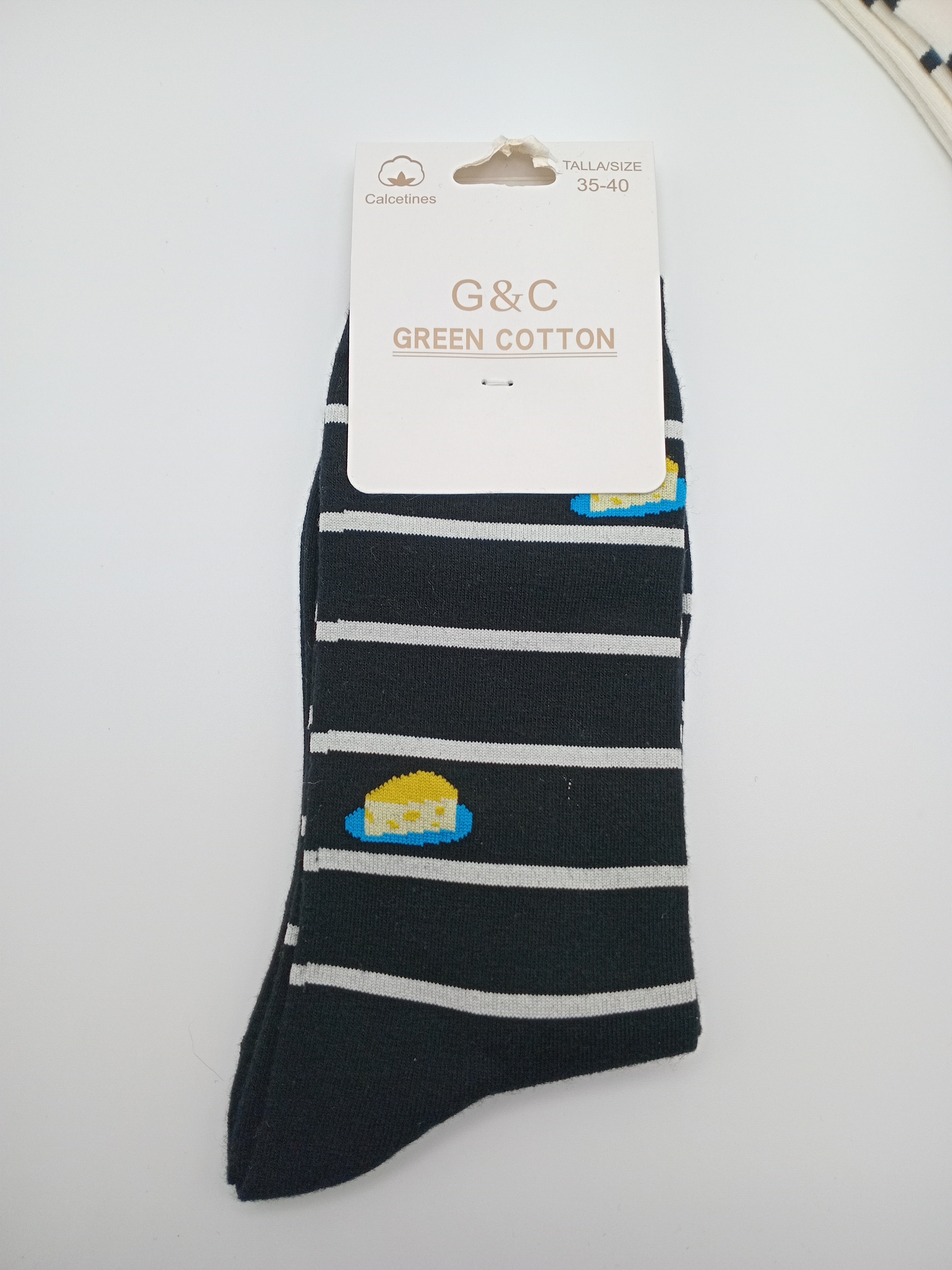 MEIA KIT 3 PARES G&C GREEN COTTON LISTRADAS CINZA DONUTS BRANCA ABÓBORA PRETA QUEIJO