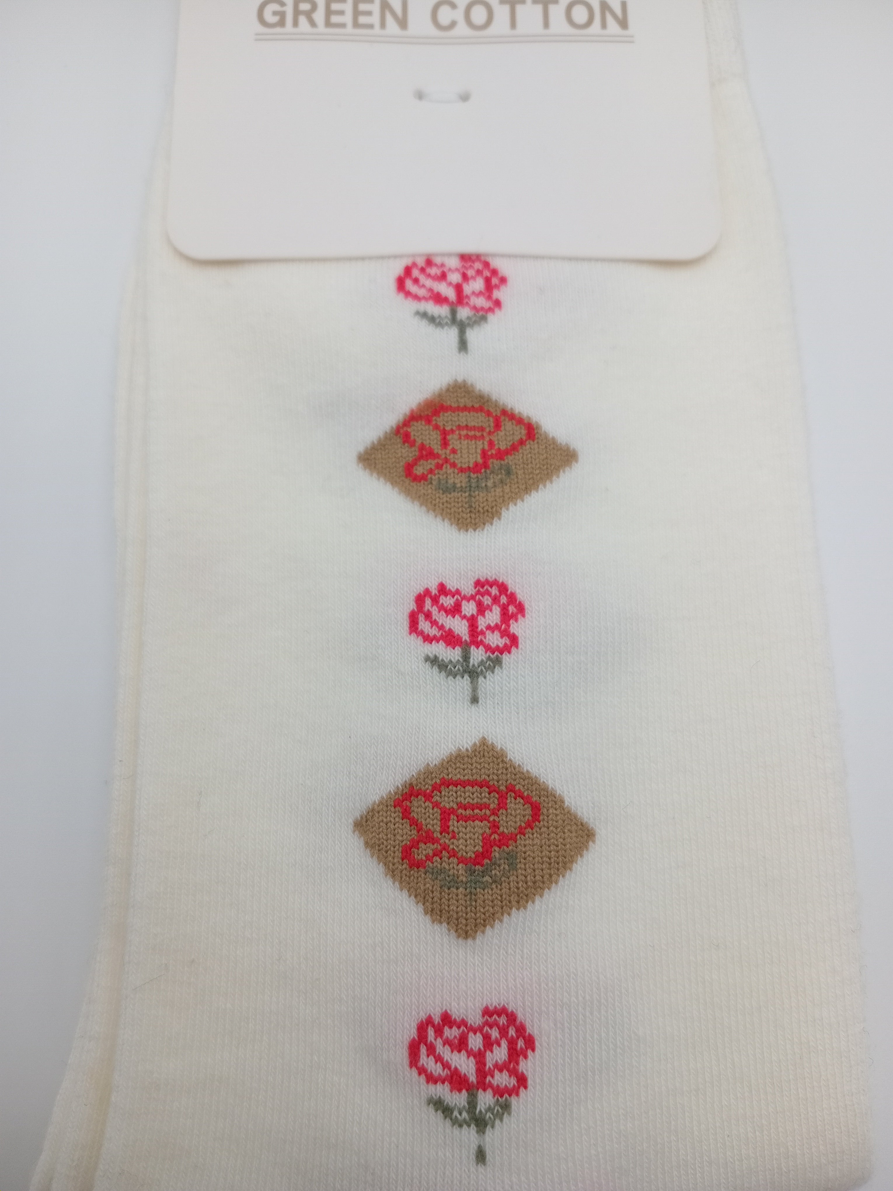 MEIA KIT 3 PARES G&C GREEN COTTON FLORES BRANCA ROSAS CASTANHO TEXTURA MOSTARDA FLOR