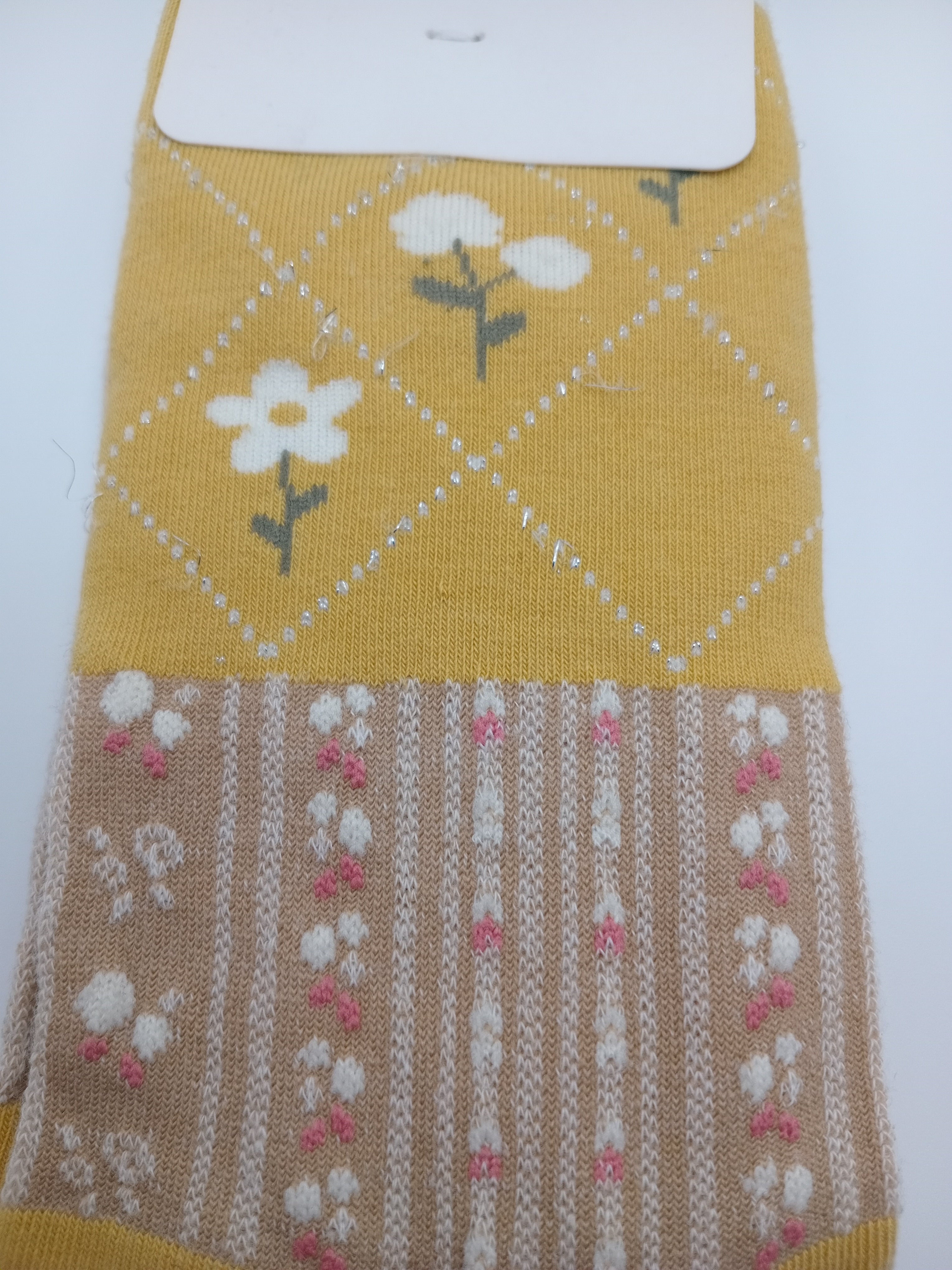 MEIA KIT 3 PARES G&C GREEN COTTON FLORES BRANCA ROSAS CASTANHO TEXTURA MOSTARDA FLOR