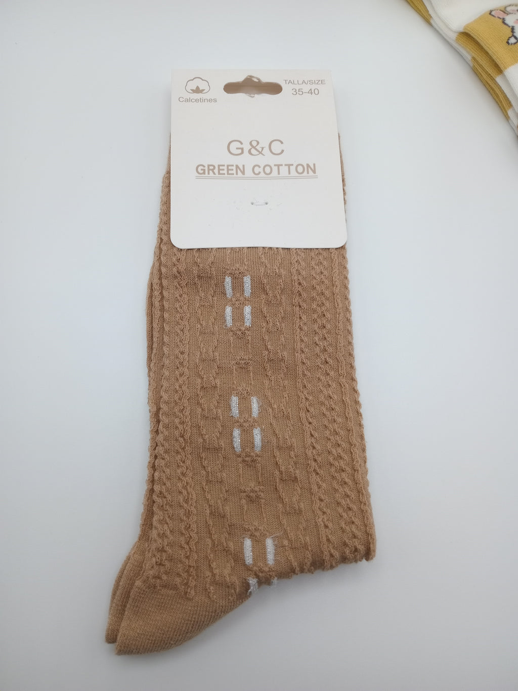 MEIA KIT 3 PARES G&C GREEN COTTON MISTA LISTRA COELHO CASTANHO TEXTURA MOSTARDA FLOR