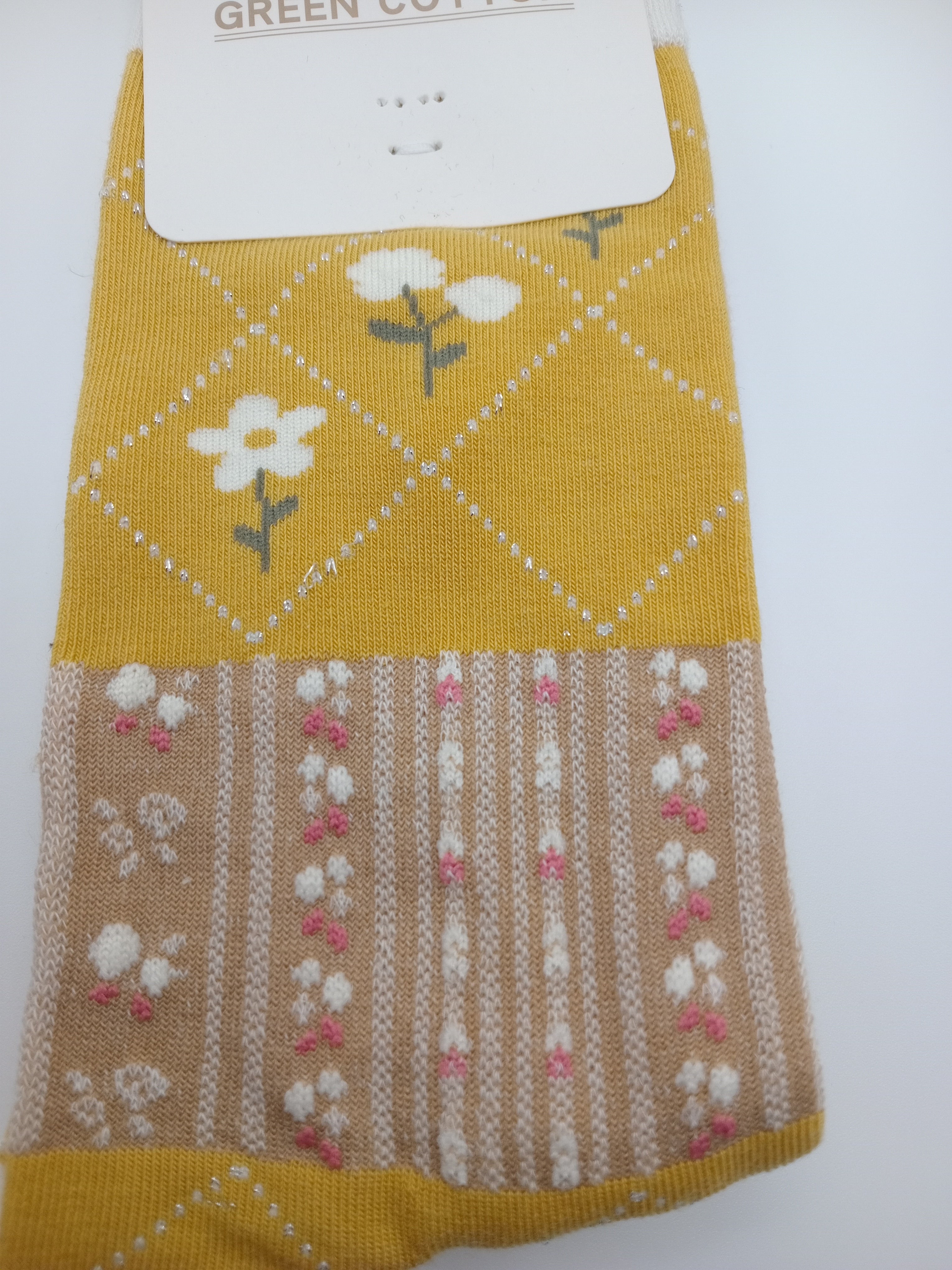 MEIA KIT 3 PARES G&C GREEN COTTON MISTA LISTRA COELHO CASTANHO TEXTURA MOSTARDA FLOR