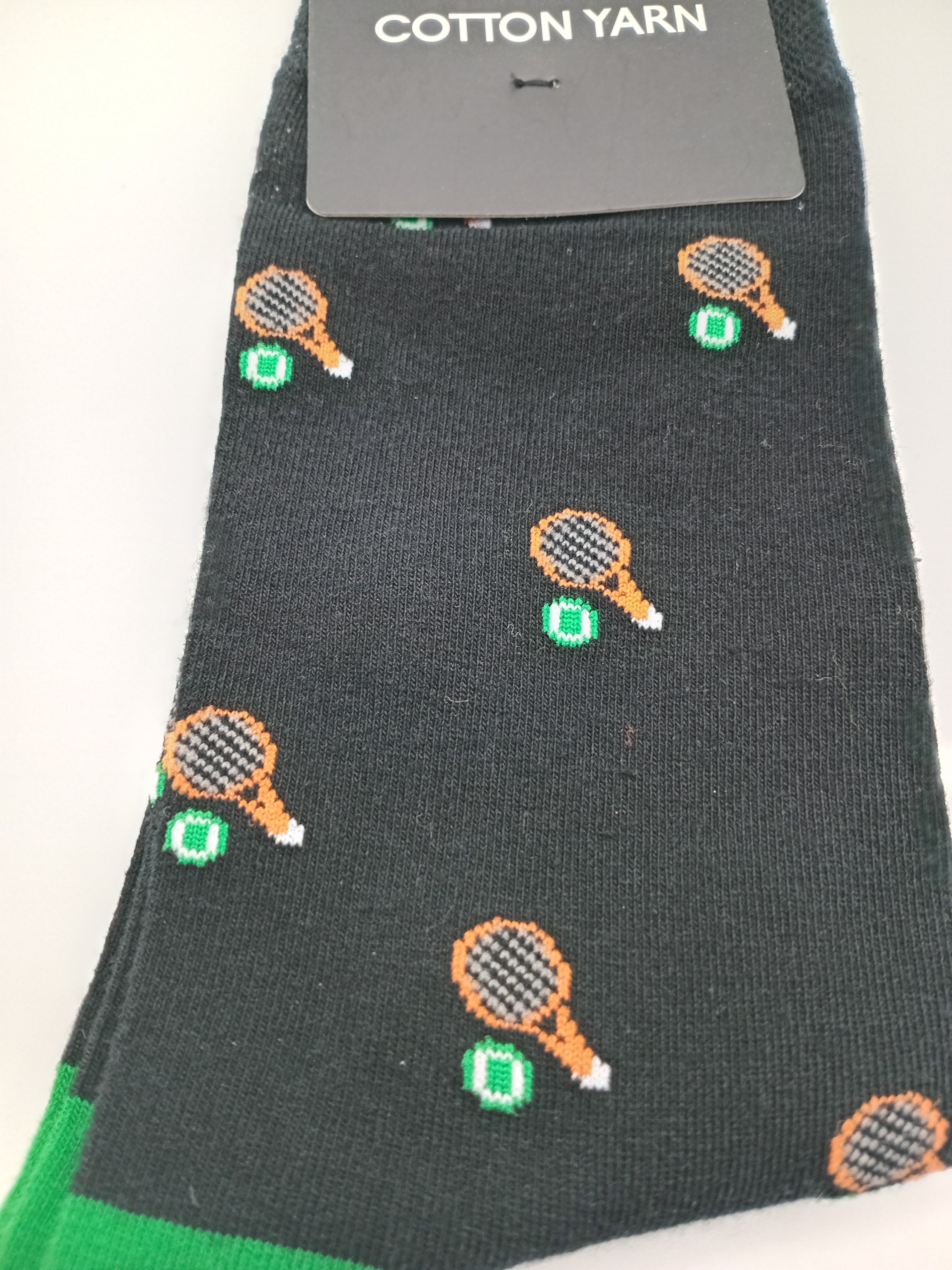 MEIA COTTON YARN PRETO VERDE RAQUETE TÊNIS