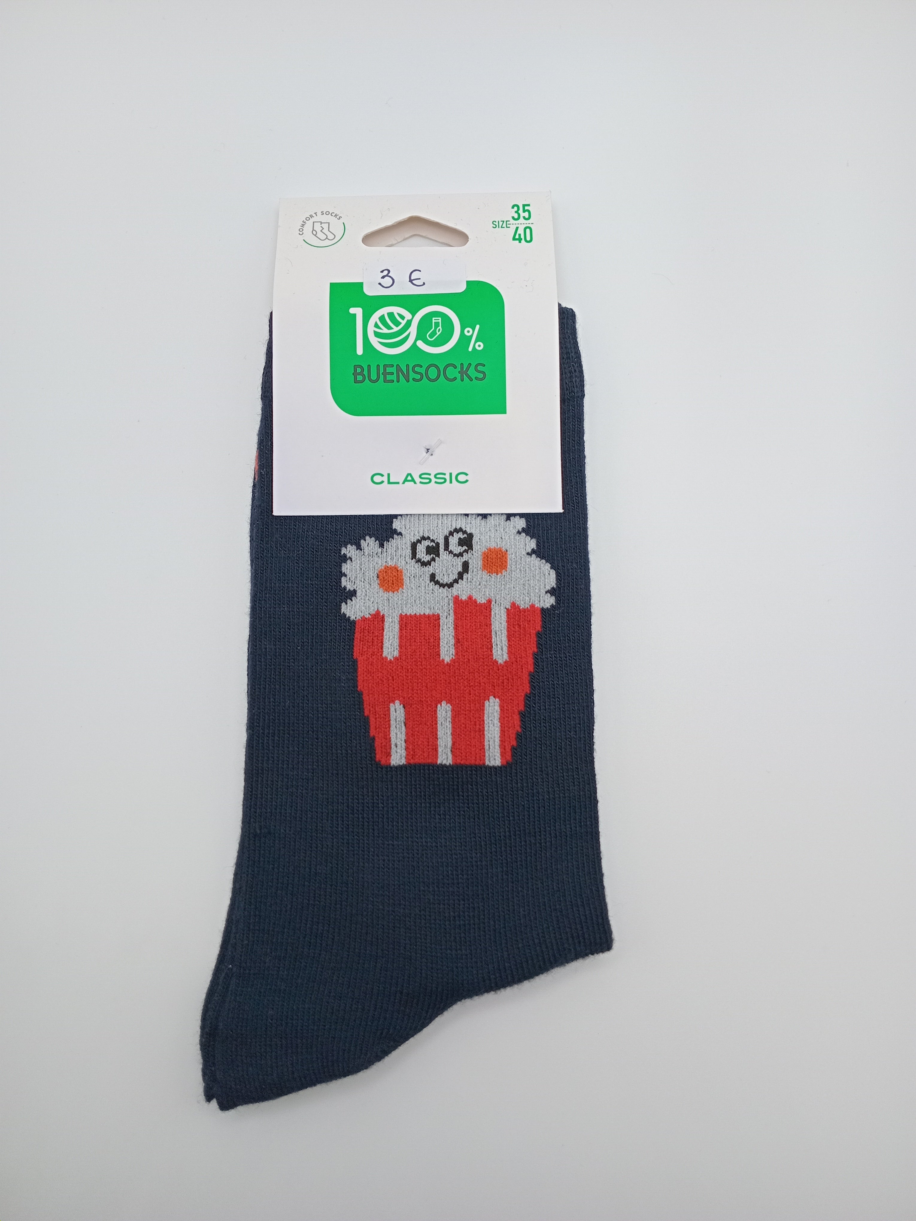 MEIA BUENSOCKS AZUL MARINHO PIPOCA FELIZ POP