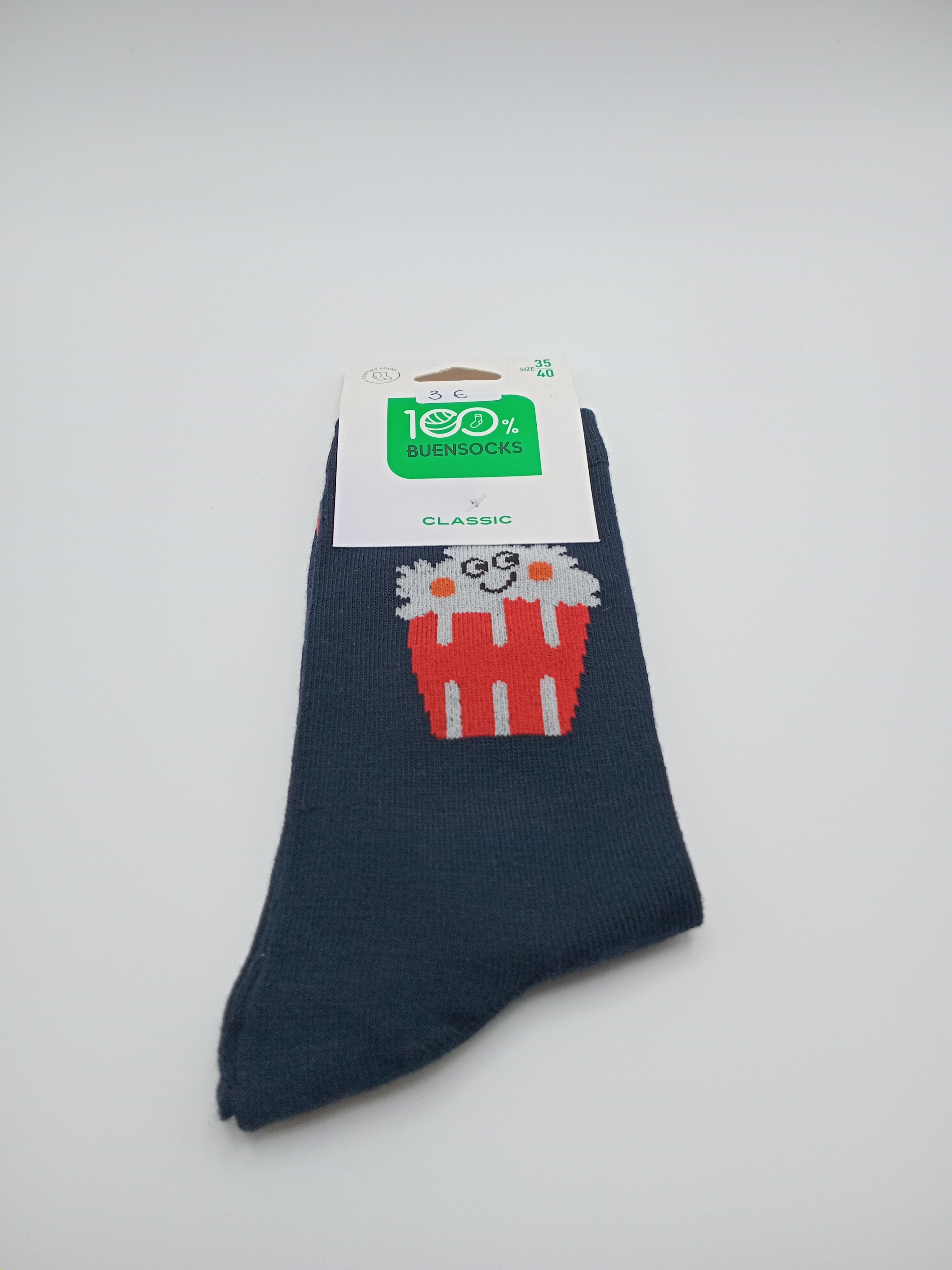 MEIA BUENSOCKS AZUL MARINHO PIPOCA FELIZ POP