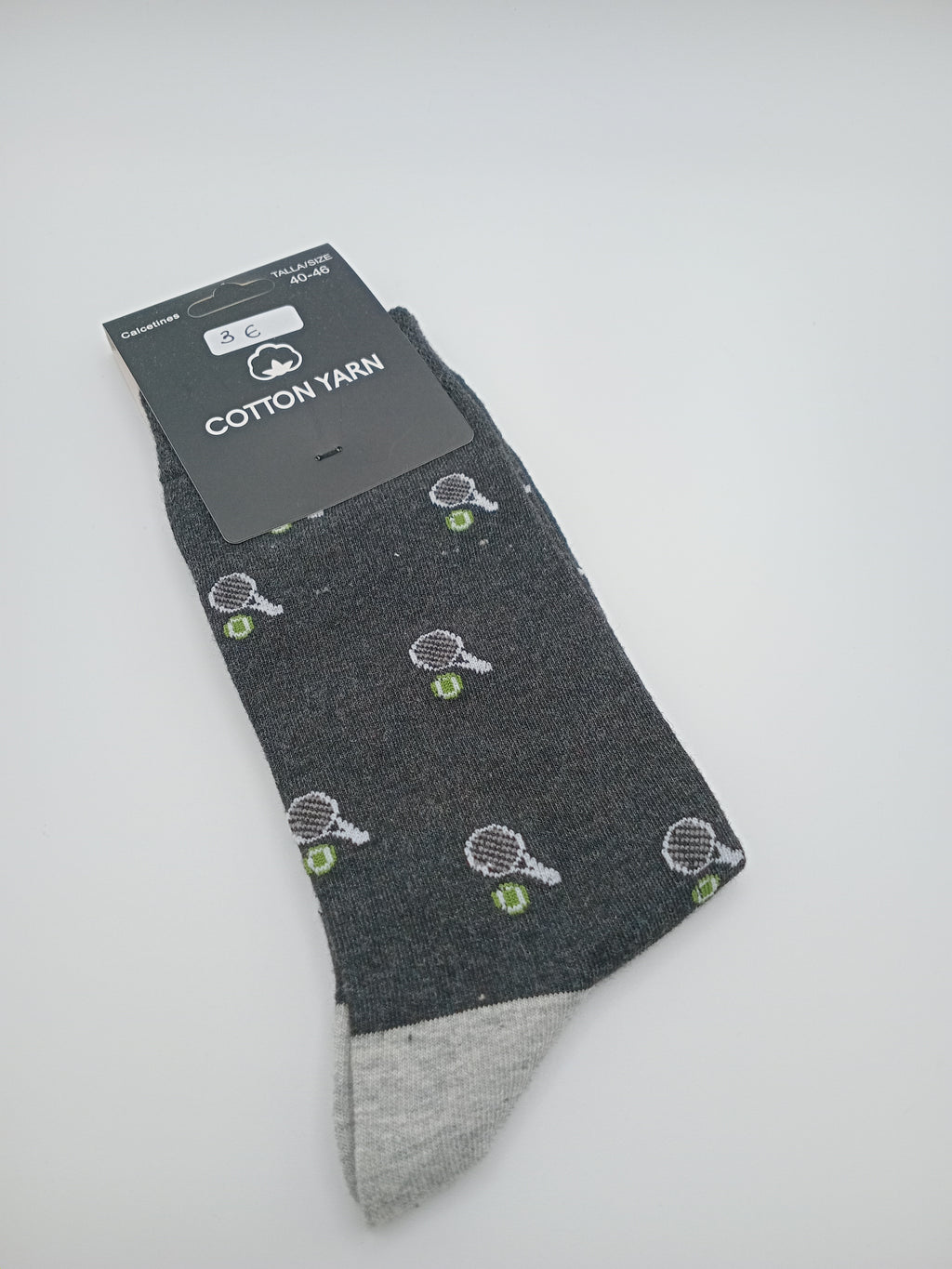 MEIA COTTON YARN PRETO CINZA RAQUETE TÊNIS