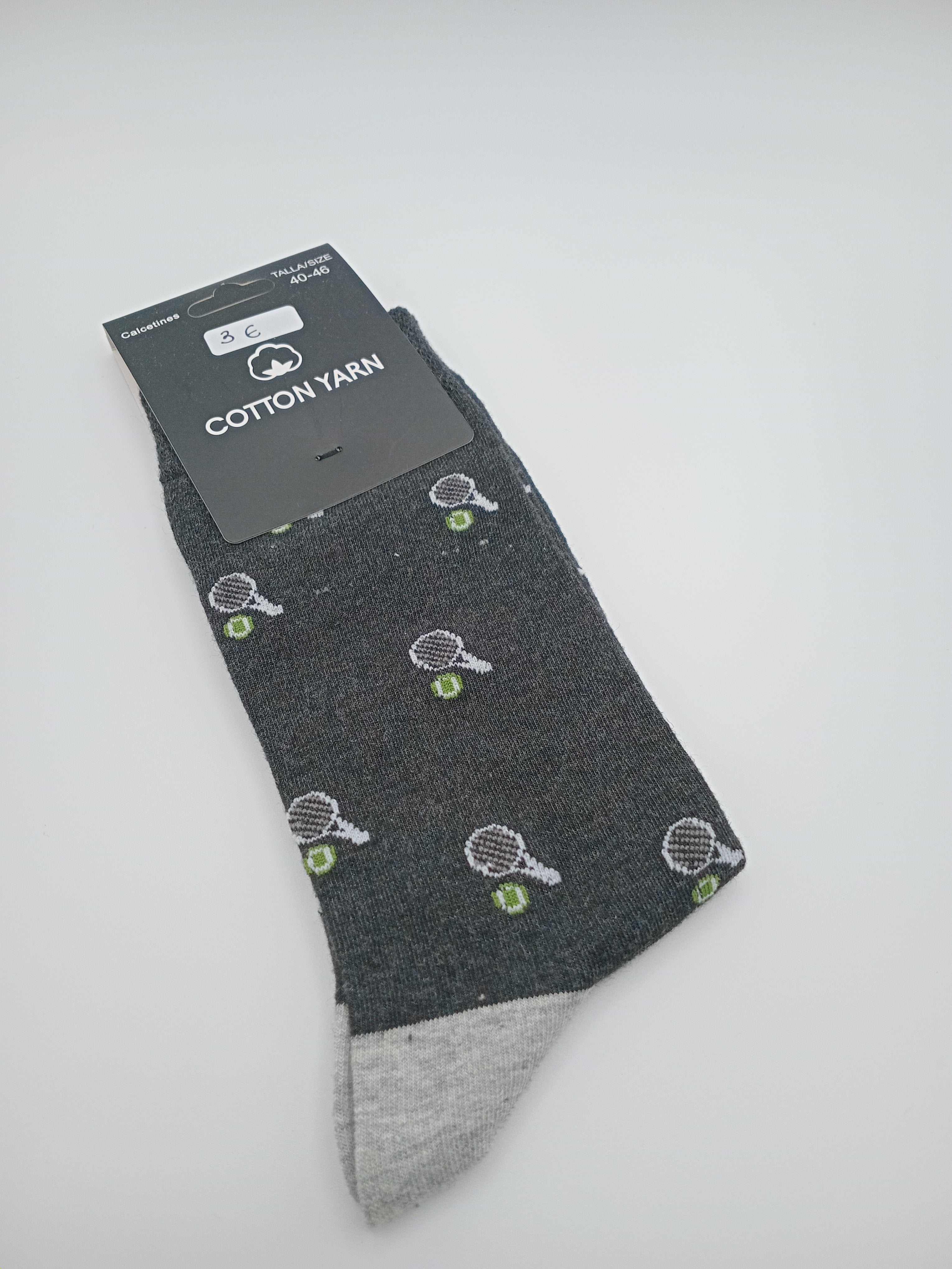 MEIA COTTON YARN PRETO CINZA RAQUETE TÊNIS