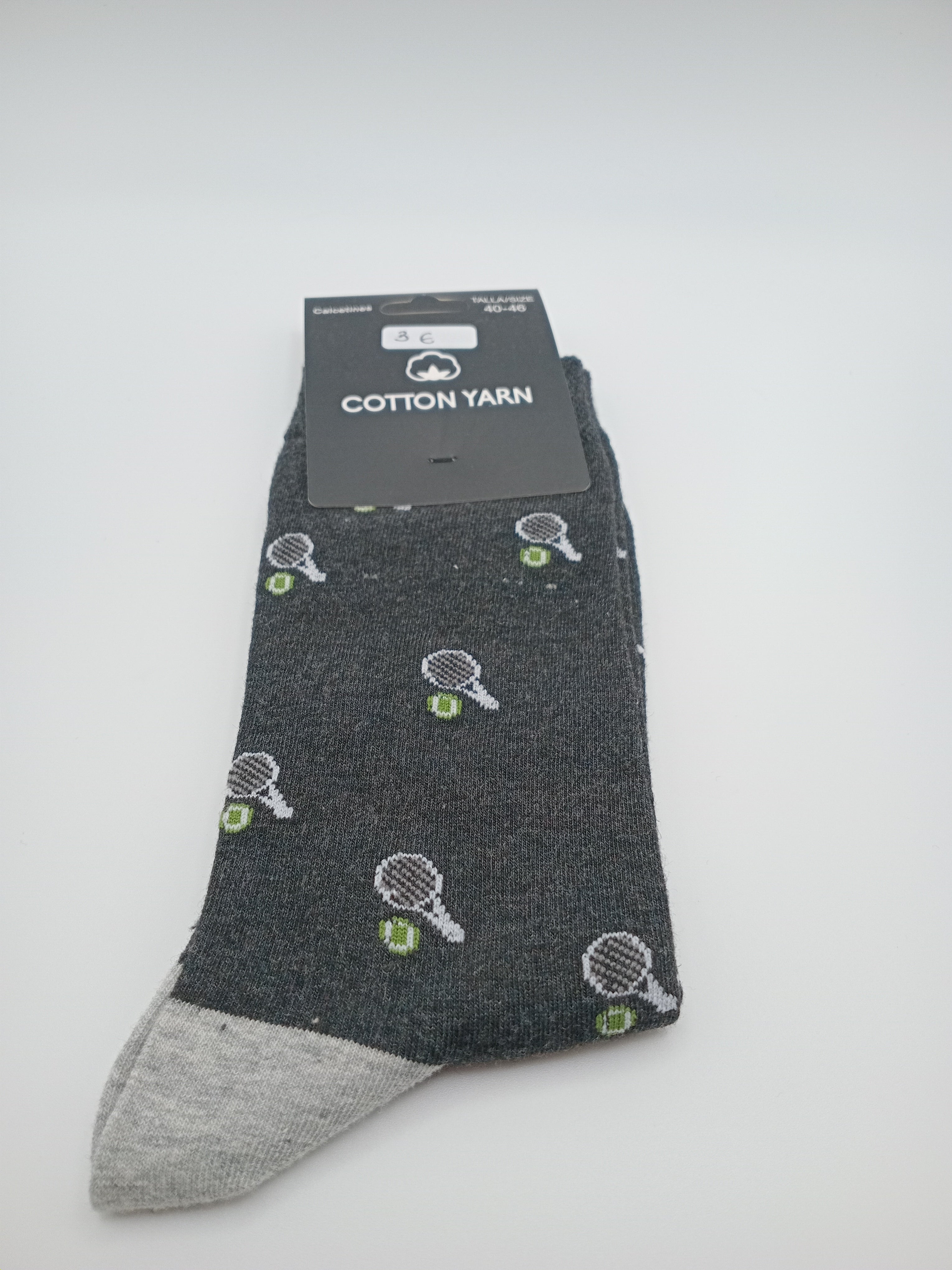 MEIA COTTON YARN PRETO CINZA RAQUETE TÊNIS