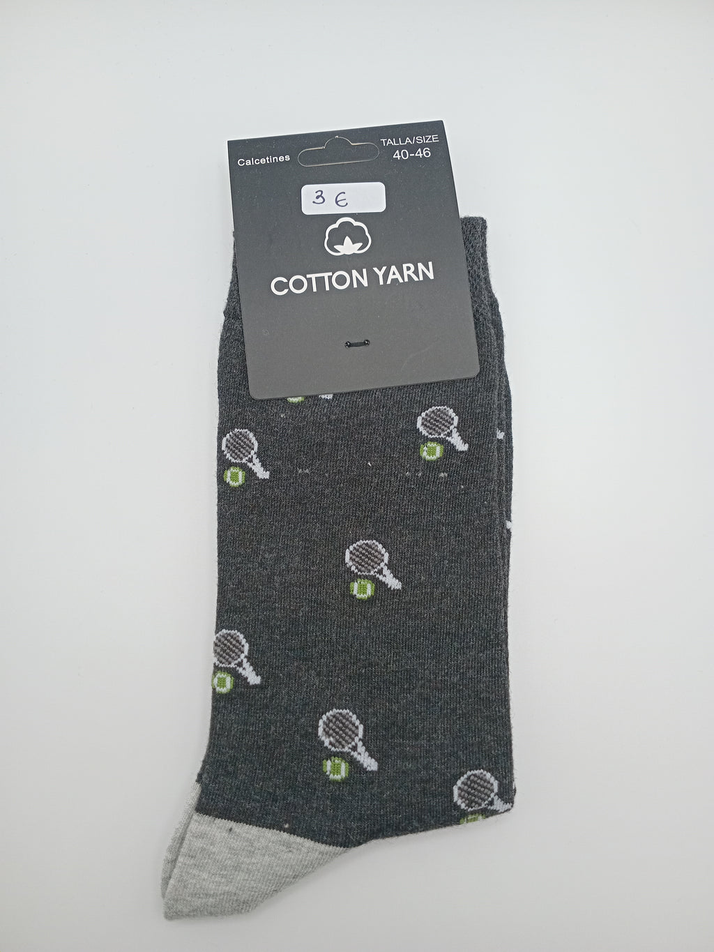 MEIA COTTON YARN PRETO CINZA RAQUETE TÊNIS
