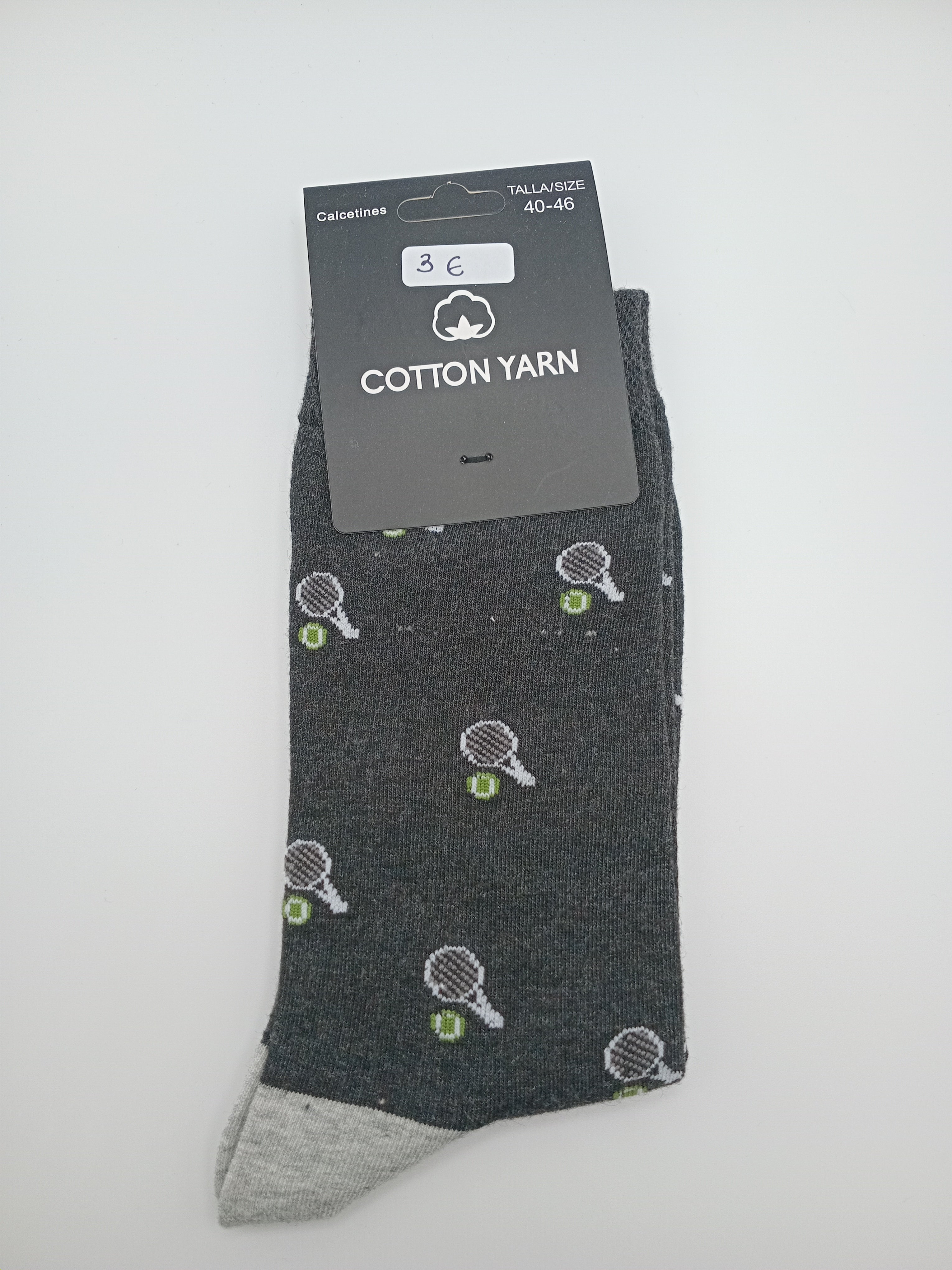 MEIA COTTON YARN PRETO CINZA RAQUETE TÊNIS