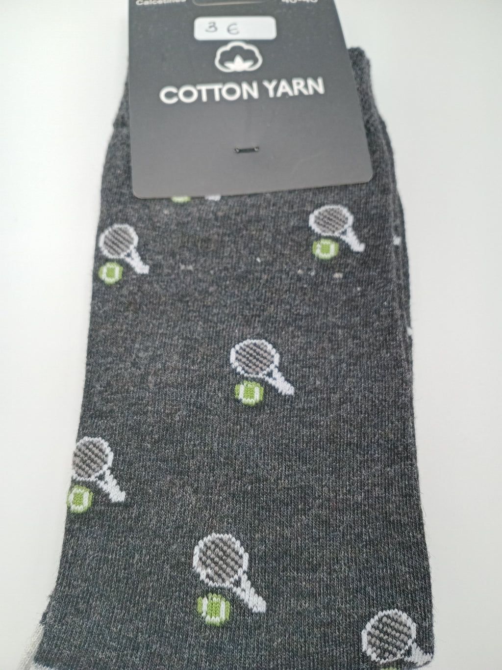 MEIA COTTON YARN PRETO CINZA RAQUETE TÊNIS